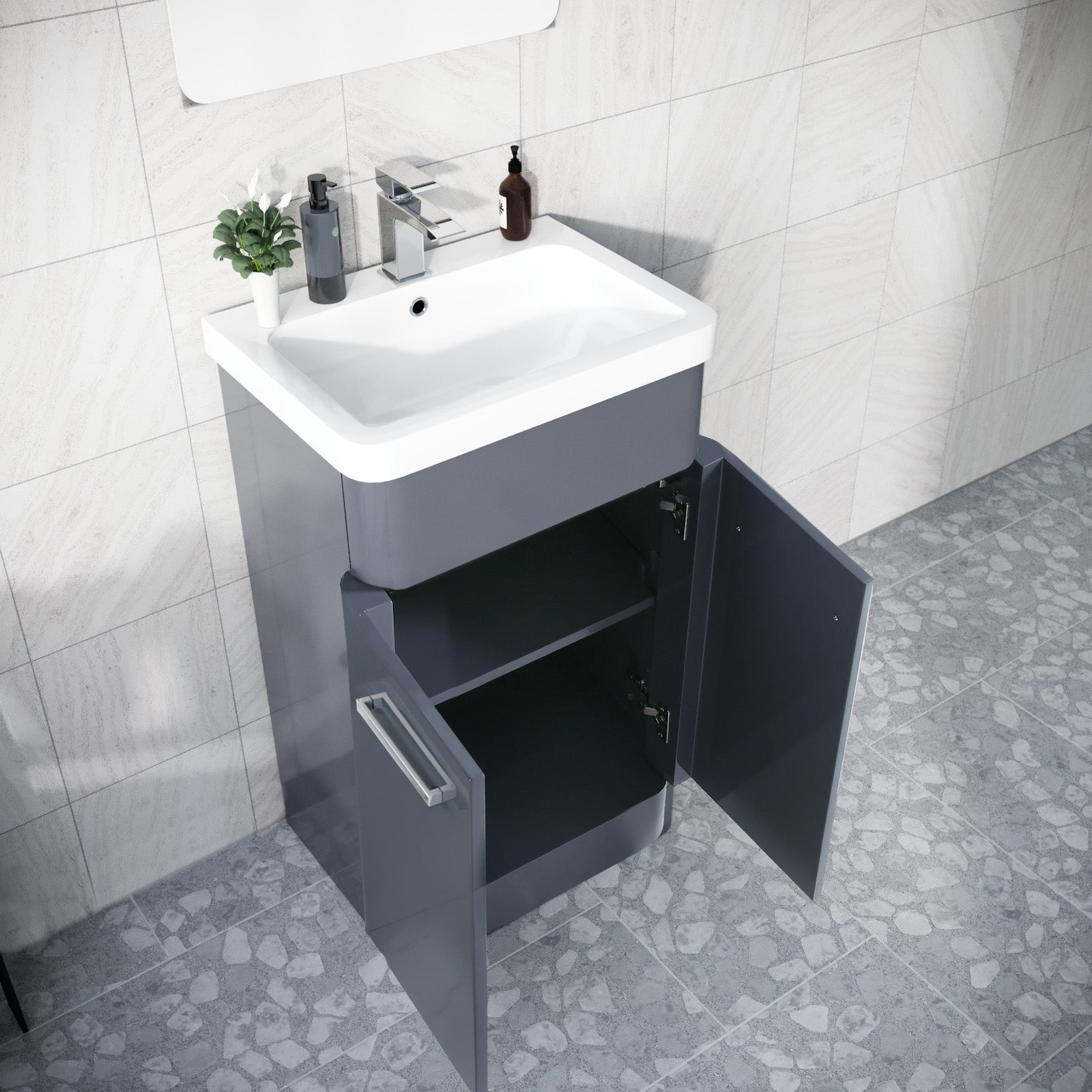 Afern 500mm Vanity Unit Cabinet and Wash Basin Steel Grey