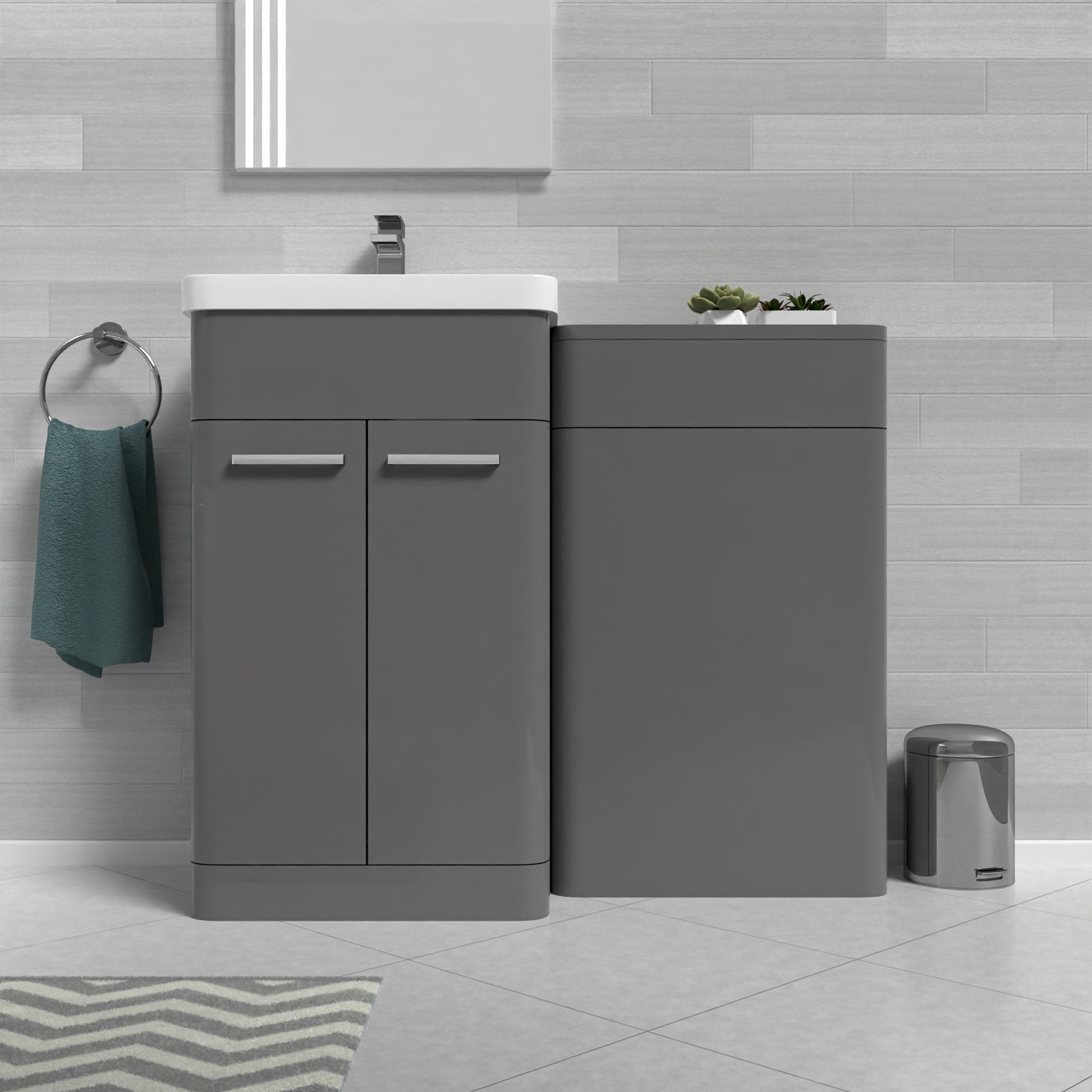 Grey 1000mm Freestanding Cabinet And Ceramic Basin With WC Unit