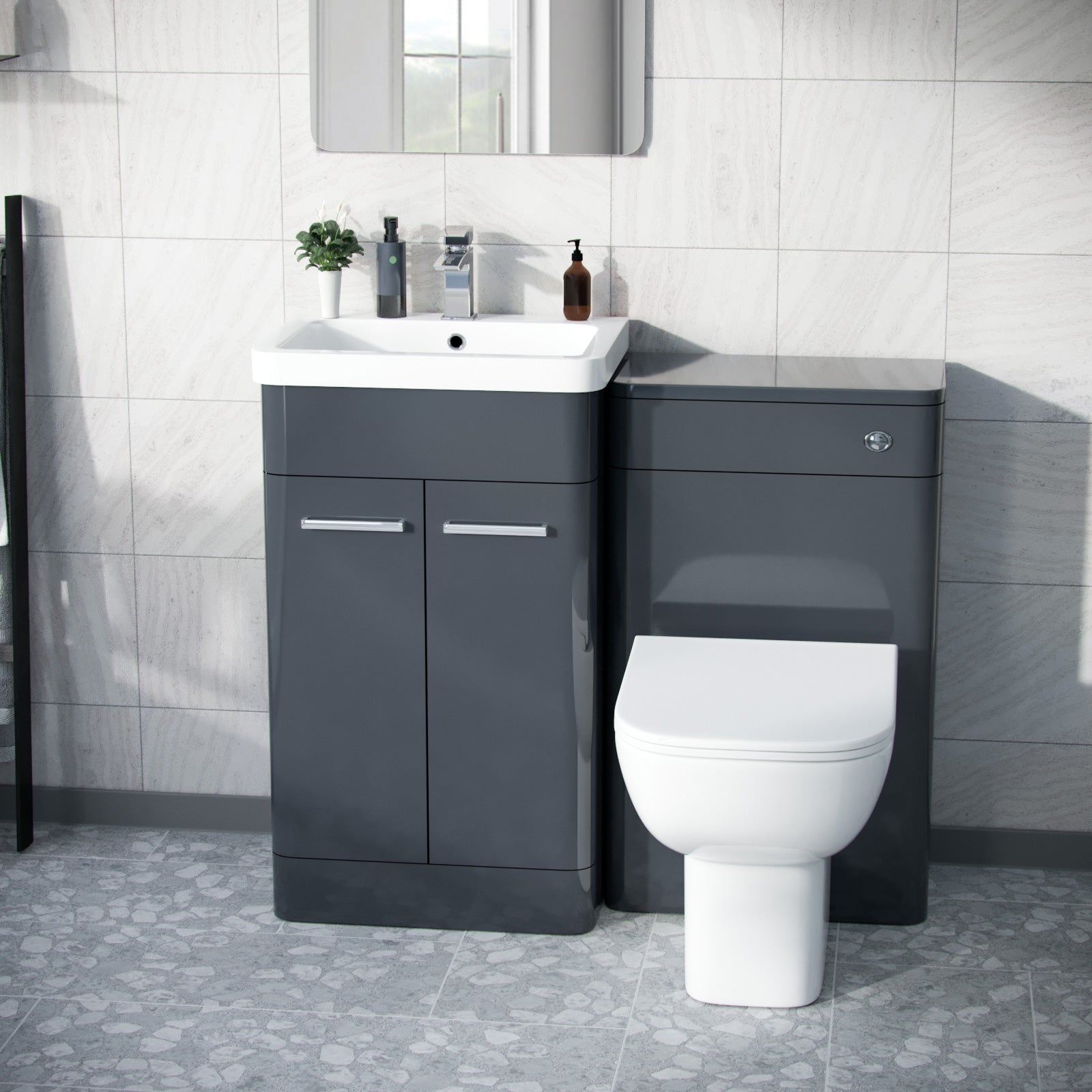 500mm Vanity Basin Unit, WC Unit & Debra Back to Wall Toilet Anthracite