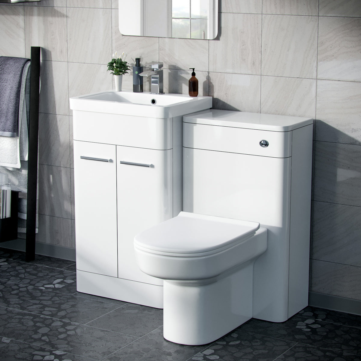 Afern 500mm Basin Vanity Unit, WC Unit & Back To Wall Toilet - White
