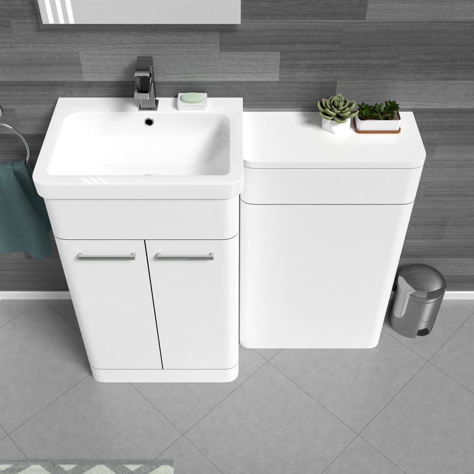 White 1000mm Freestanding Cabinet And Ceramic Basin With WC Unit