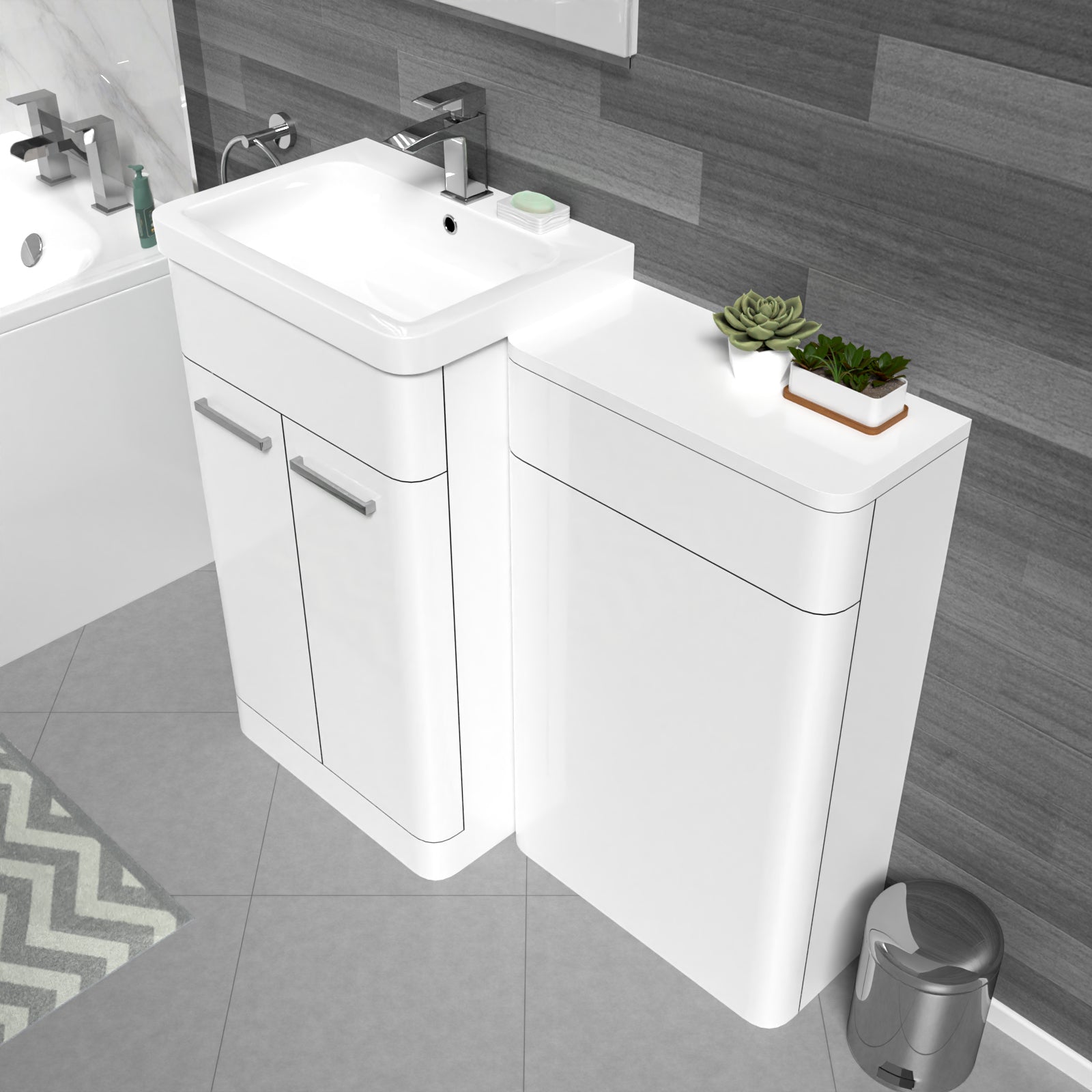 White 1000mm Freestanding Cabinet And Ceramic Basin With WC Unit