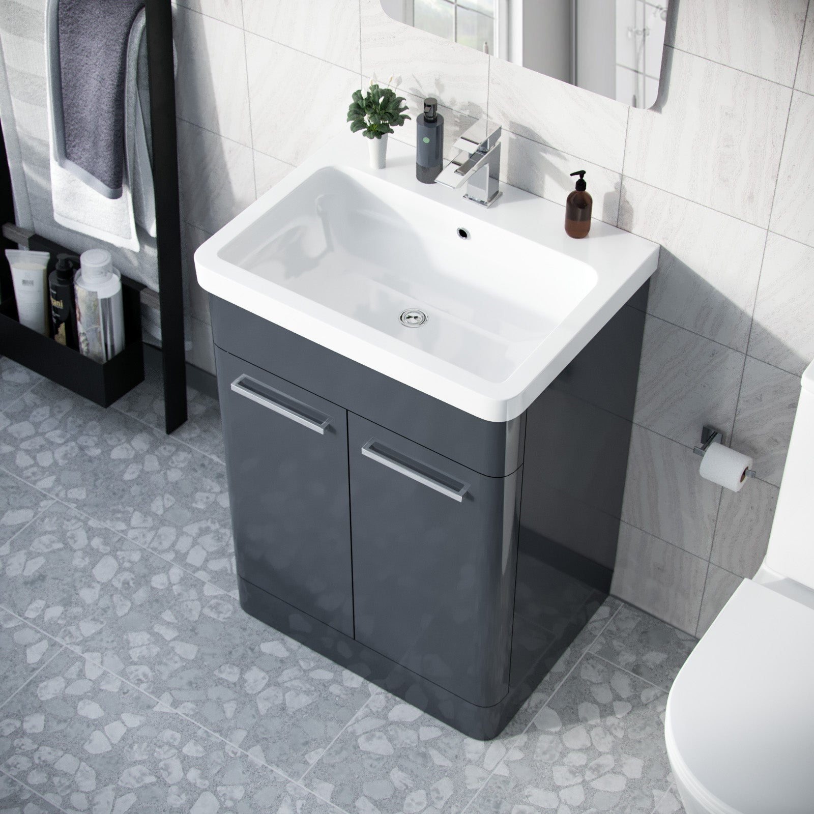 Afern 600mm Vanity Unit Cabinet and Wash Basin Anthracite