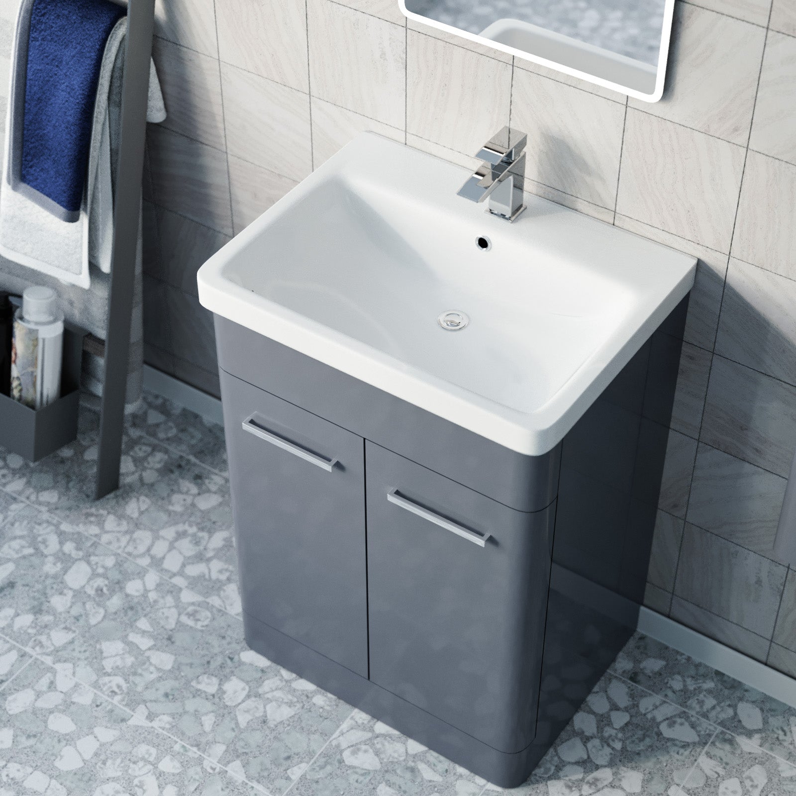 Afern 600mm Freestanding Dark Grey Basin Vanity & 350mm Wall Hung Cabinet