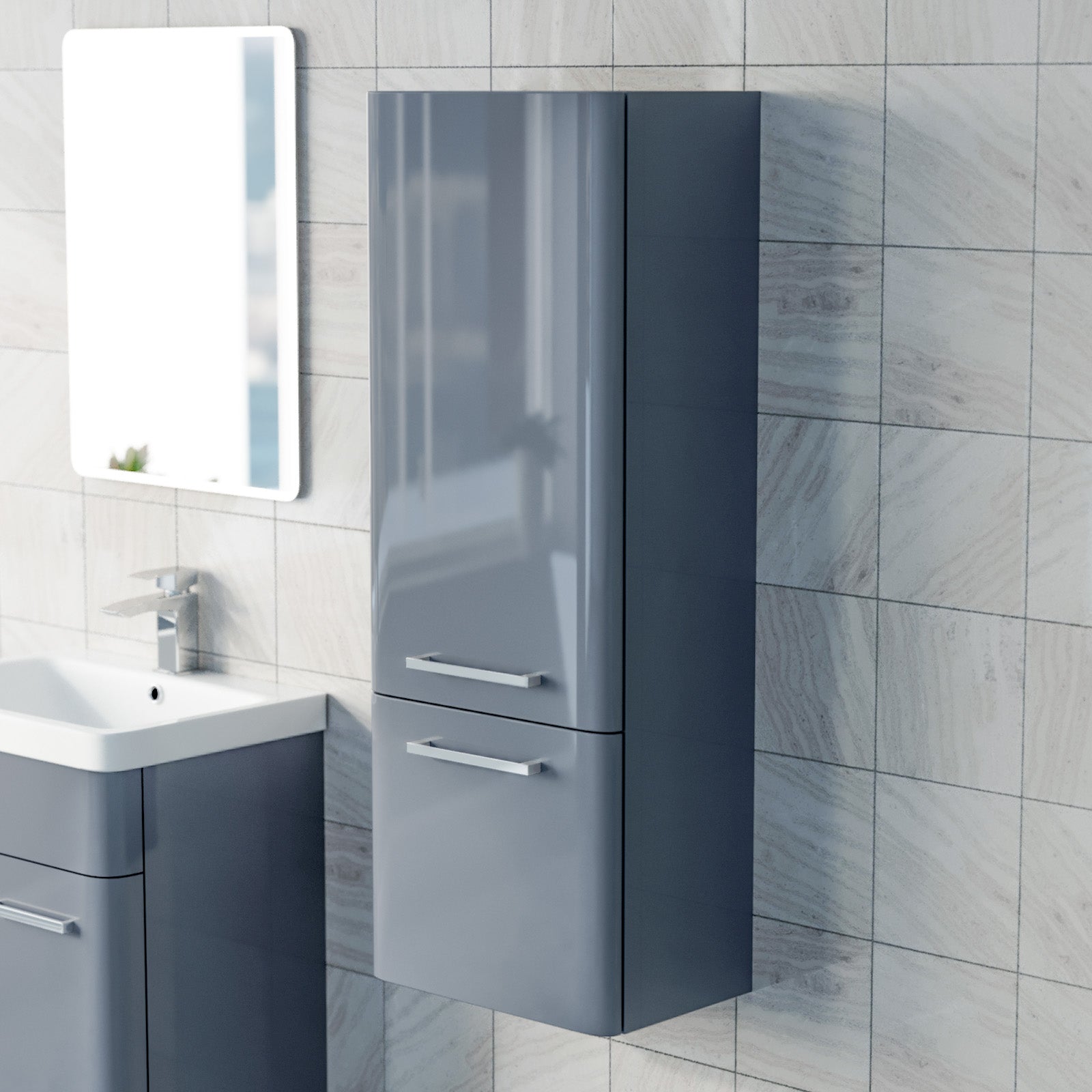 Afern 600mm Freestanding Dark Grey Basin Vanity & 350mm Wall Hung Cabinet