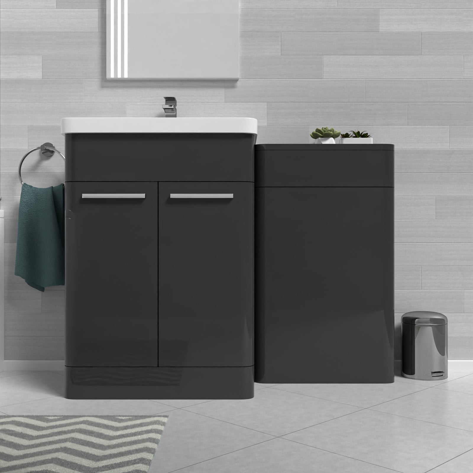 Dark Grey 1100mm Freestanding Cabinet Ceramic Basin & WC Unit