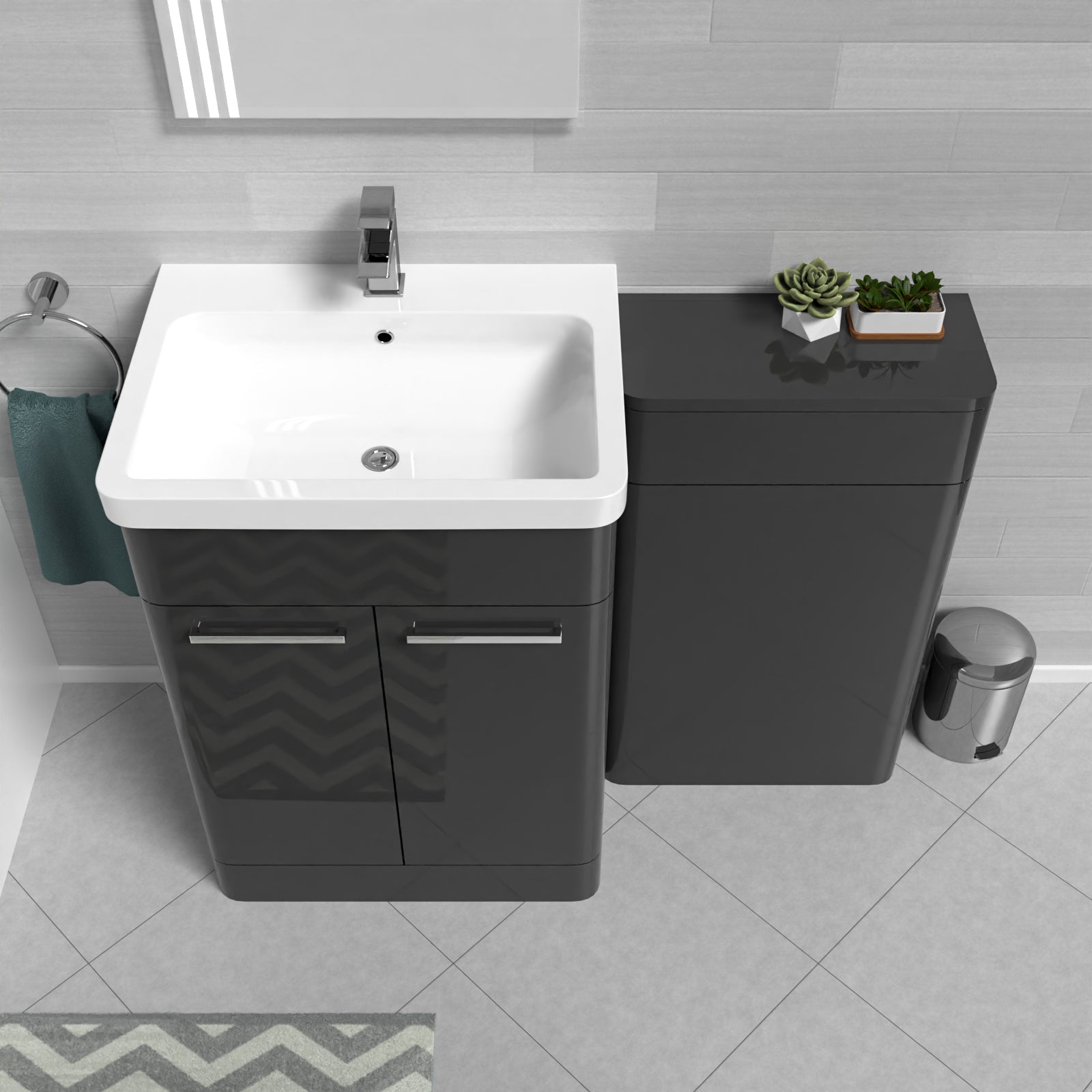 Dark Grey 1100mm Freestanding Cabinet Ceramic Basin & WC Unit