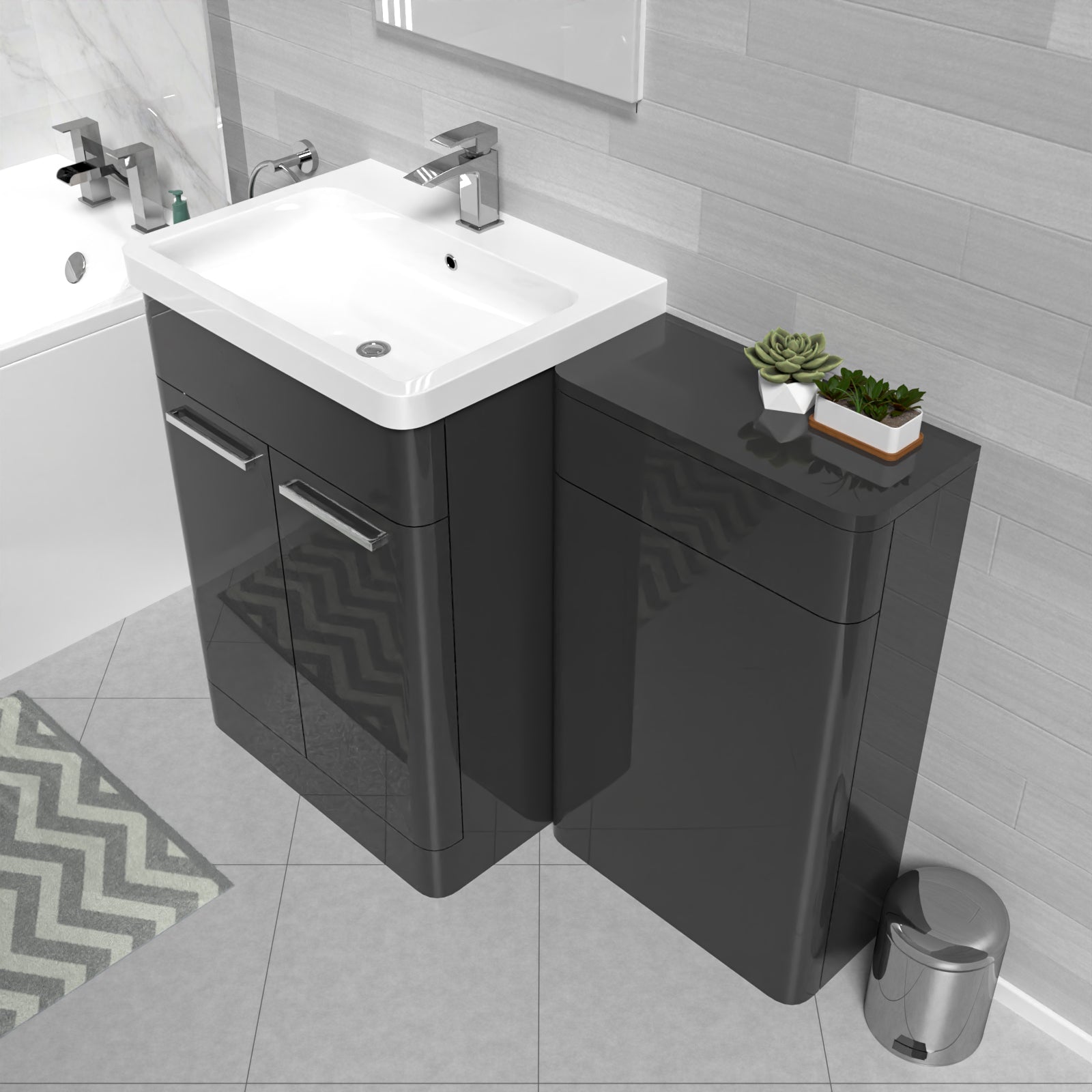 Dark Grey 1100mm Freestanding Cabinet Ceramic Basin & WC Unit