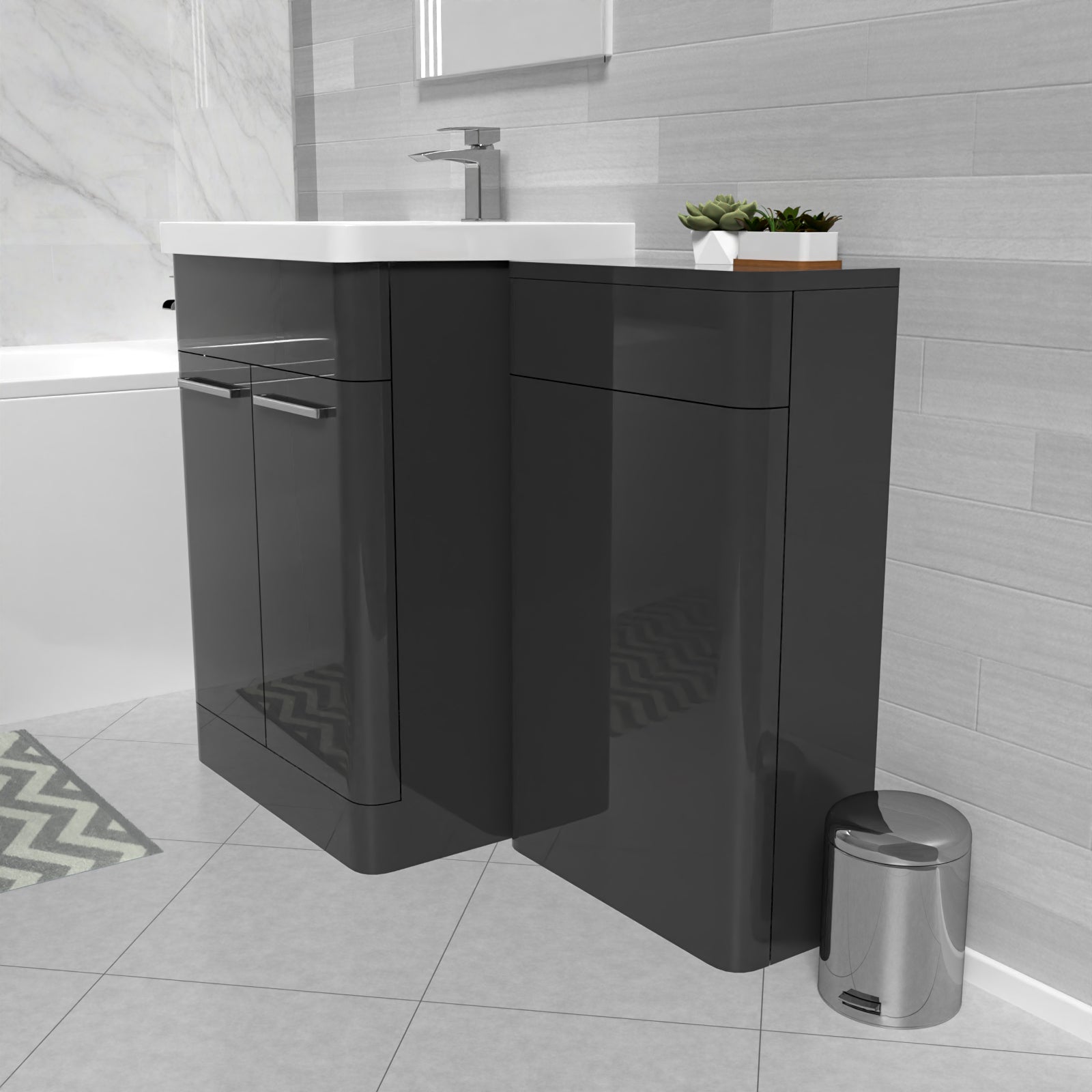 Dark Grey 1100mm Freestanding Cabinet Ceramic Basin & WC Unit