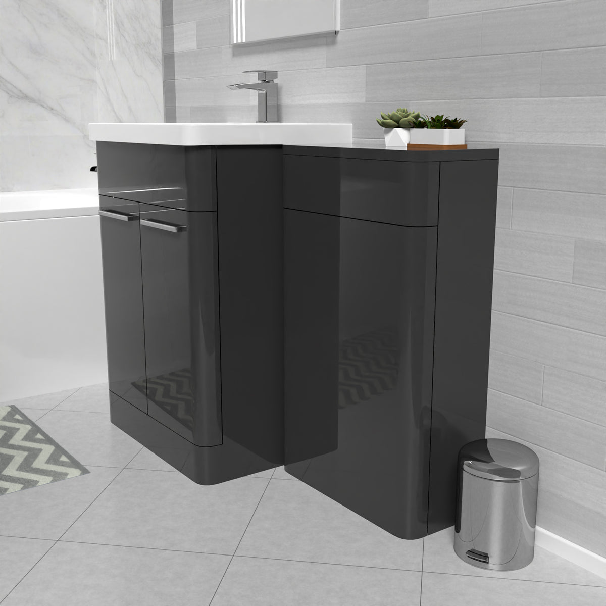 Afern Anthracite 1100mm Freestanding Cabinet Ceramic Basin & WC Unit