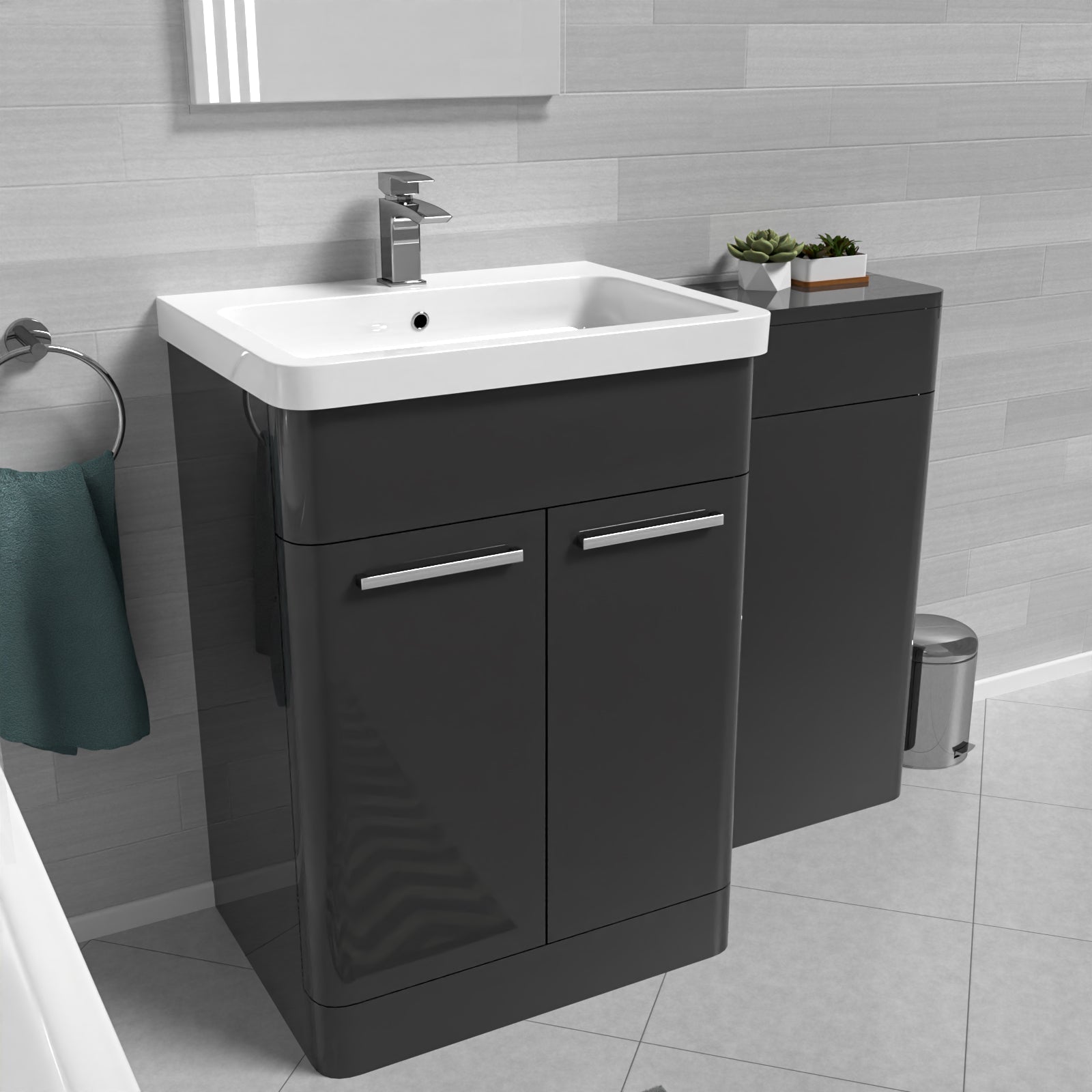 Dark Grey 1100mm Freestanding Cabinet Ceramic Basin & WC Unit