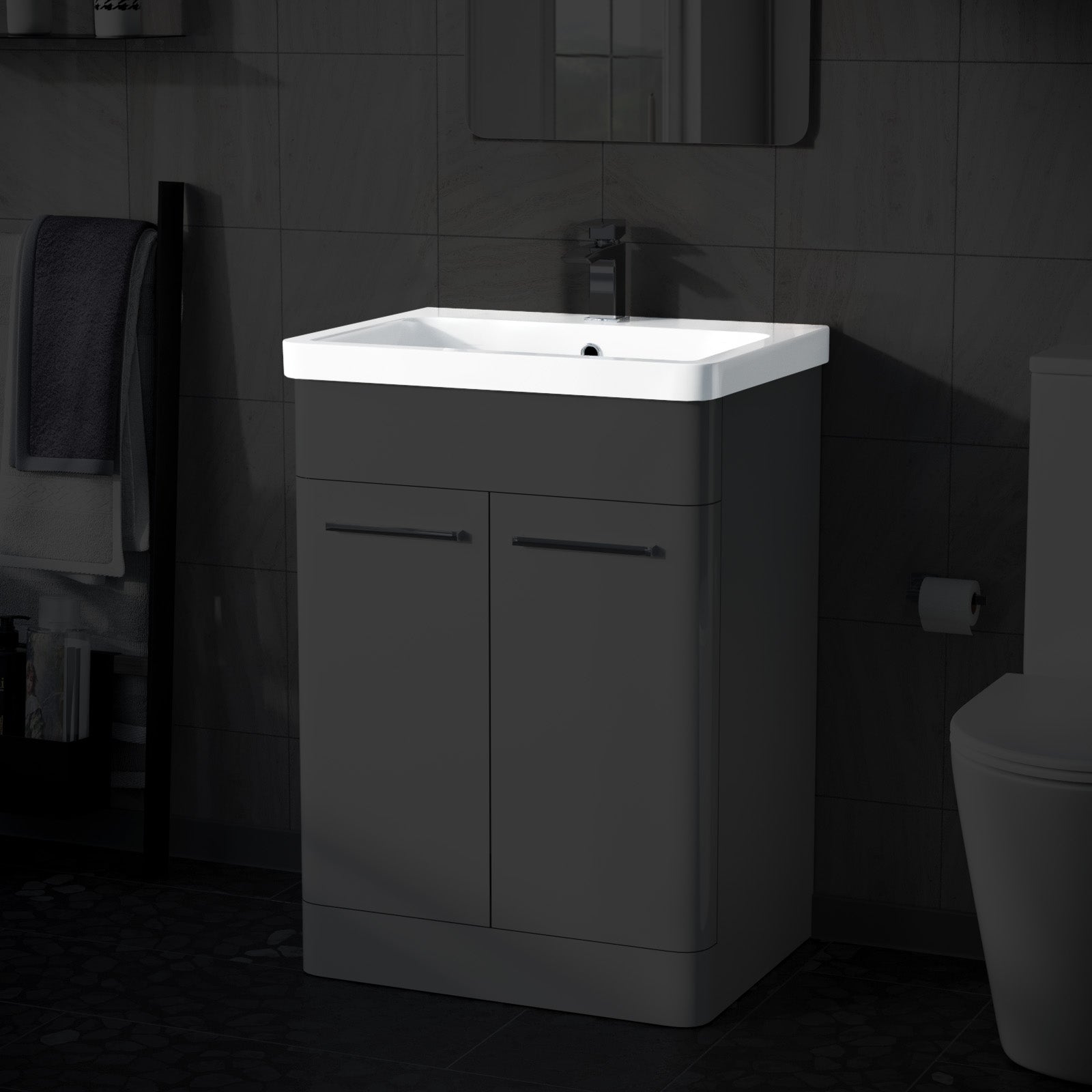 600mm White Ceramic Mid-Edge Basin, Single Tap Hole and Overflow