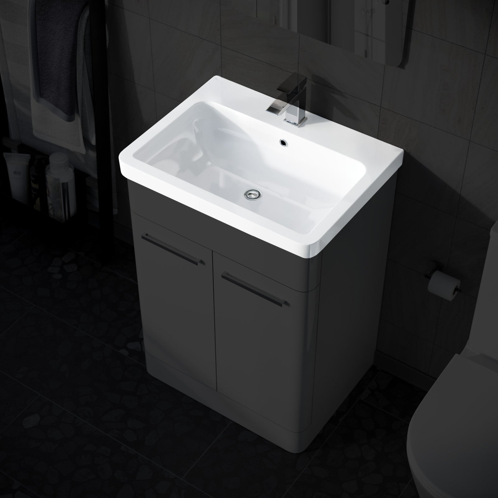 600mm White Ceramic Mid-Edge Basin, Single Tap Hole and Overflow