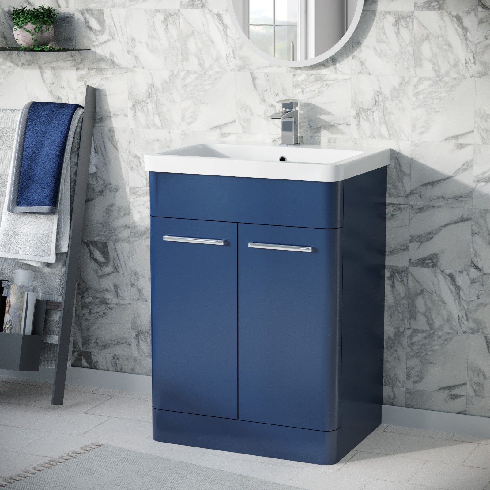 Afern 600mm Freestanding Vanity Unit Cabinet and Wash Basin Royal Blue