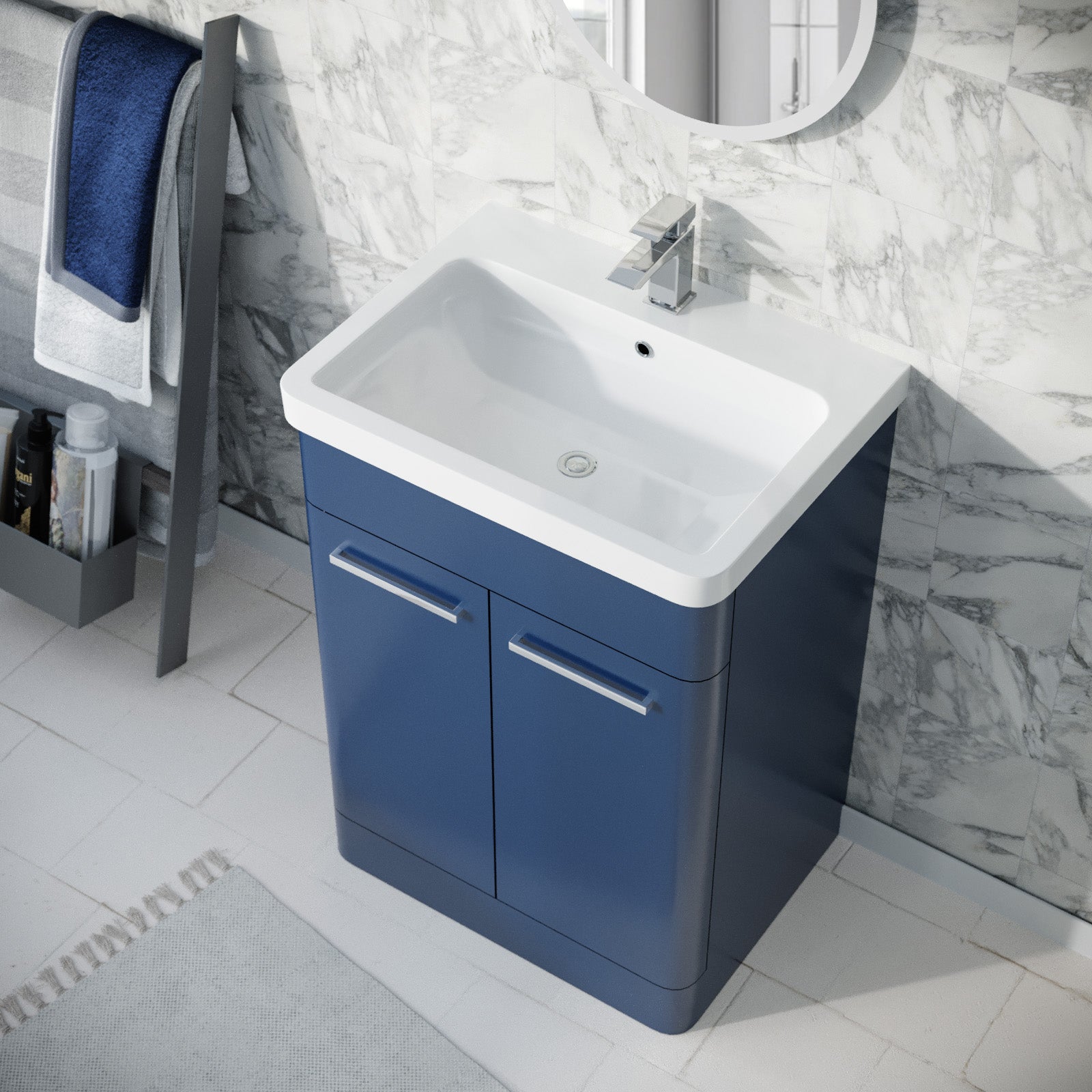 Afern 600mm Freestanding Vanity Unit Cabinet and Wash Basin Royal Blue