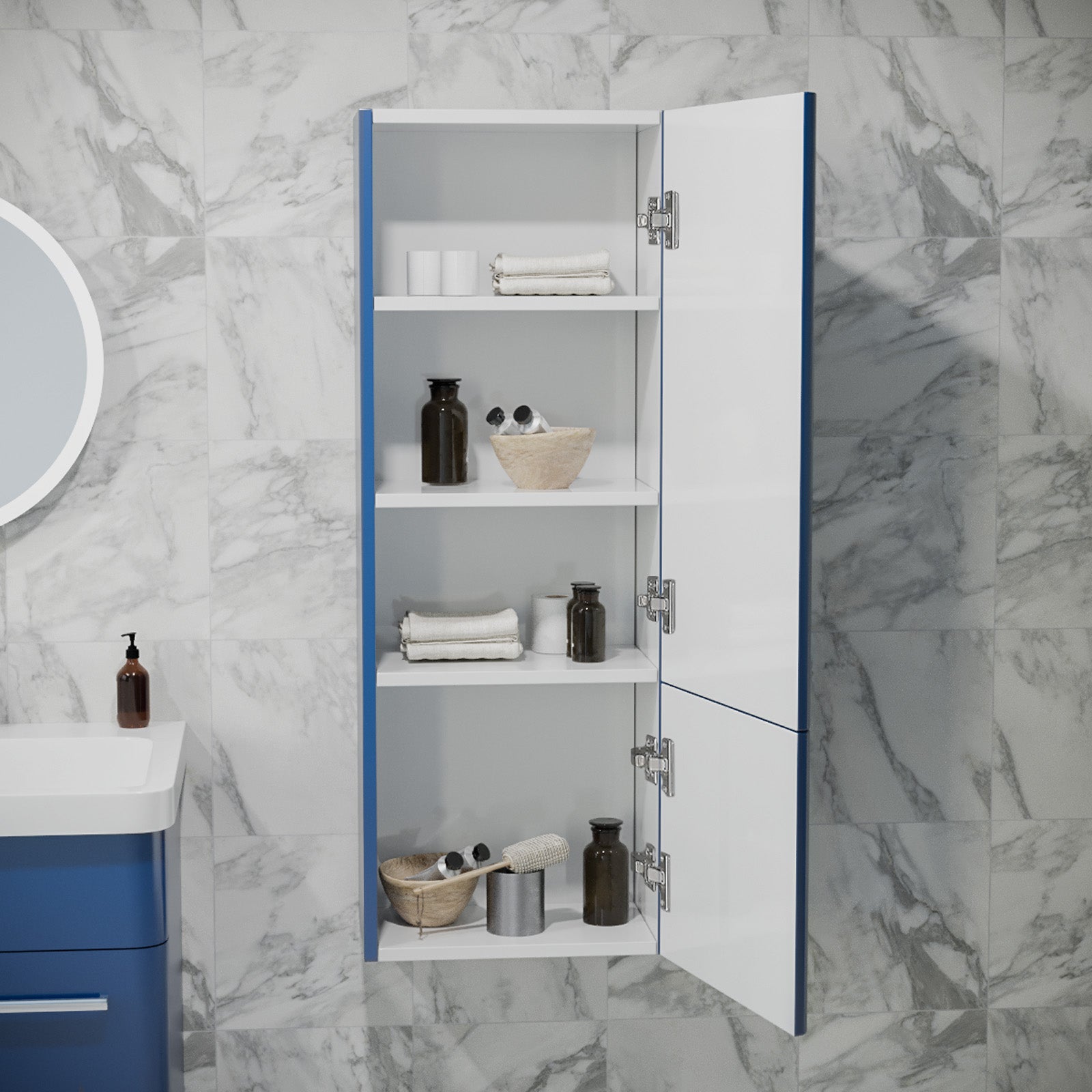 Afern 500mm Freestanding Matte Blue Vanity & 350mm Wall Hung Cabinet