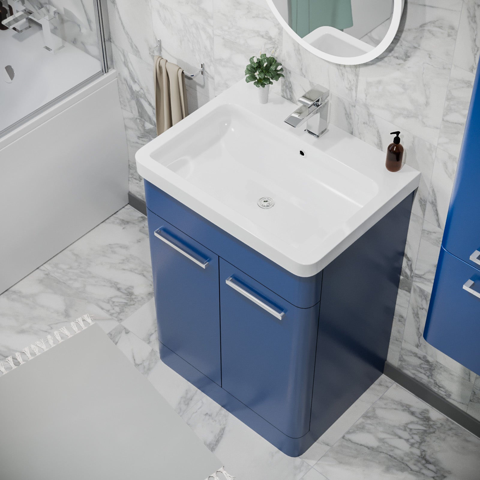 Afern 500mm Freestanding Matte Blue Vanity & 350mm Wall Hung Cabinet
