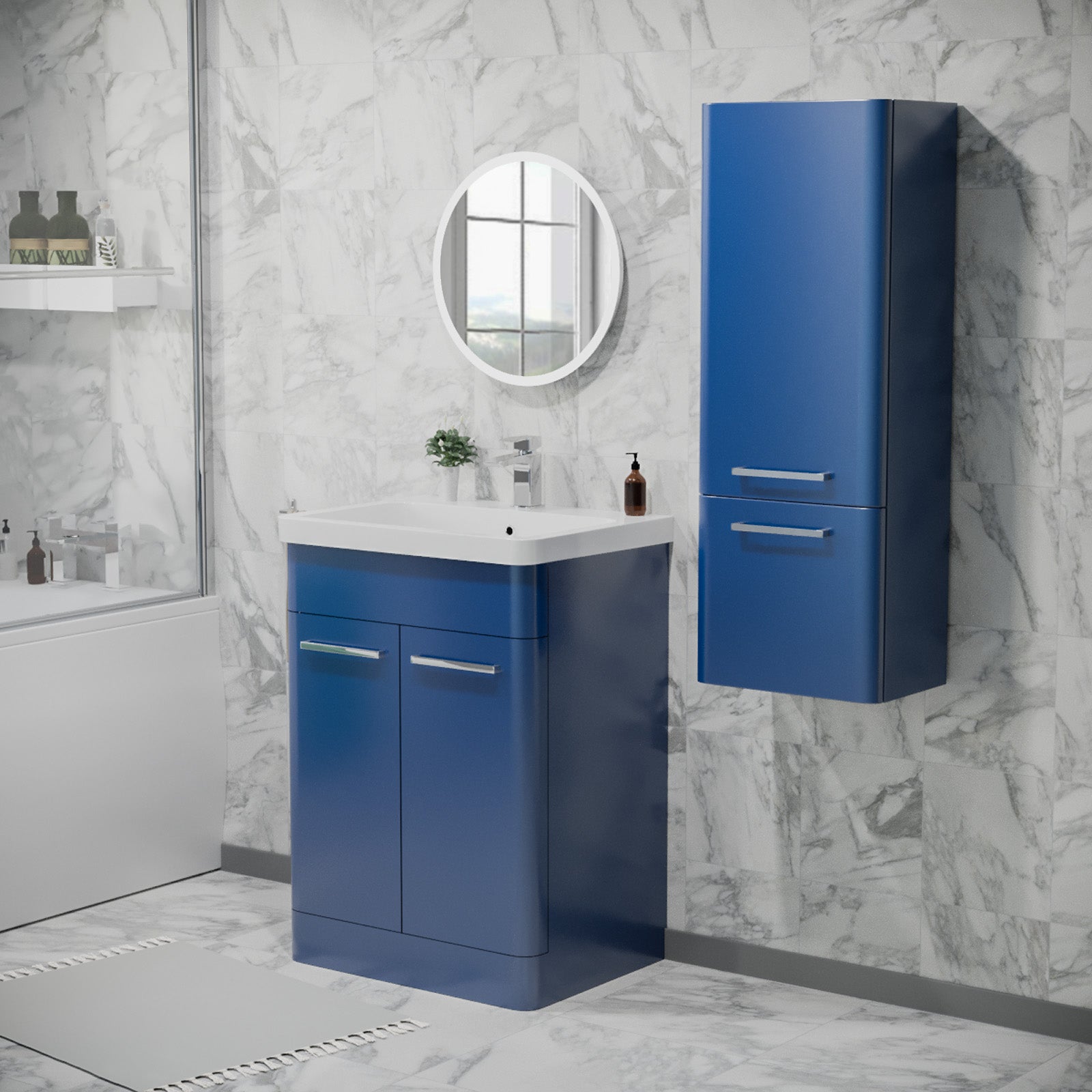Afern 500mm Freestanding Matte Blue Vanity & 350mm Wall Hung Cabinet