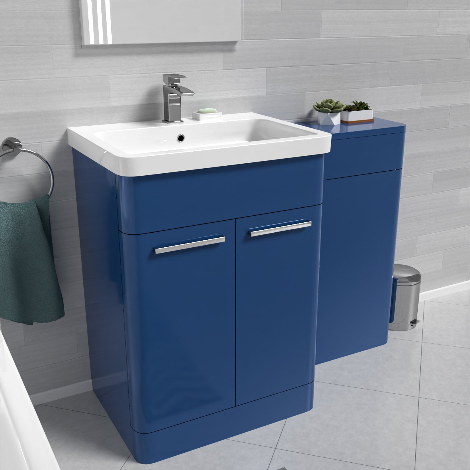 Matt Blue 1100mm Freestanding Cabinet Ceramic Basin & WC Unit