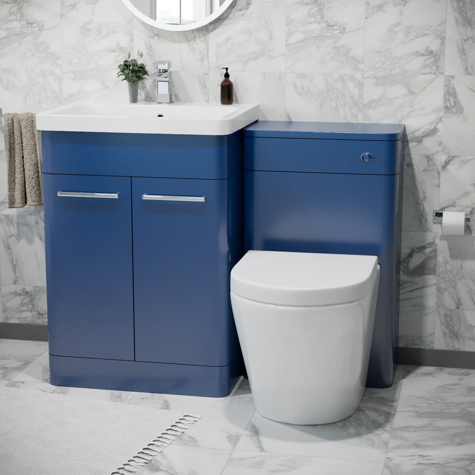 Afern 600mm Freestanding Vanity Unit with Basin, Rimless Toilet, WC unit Royal Blue