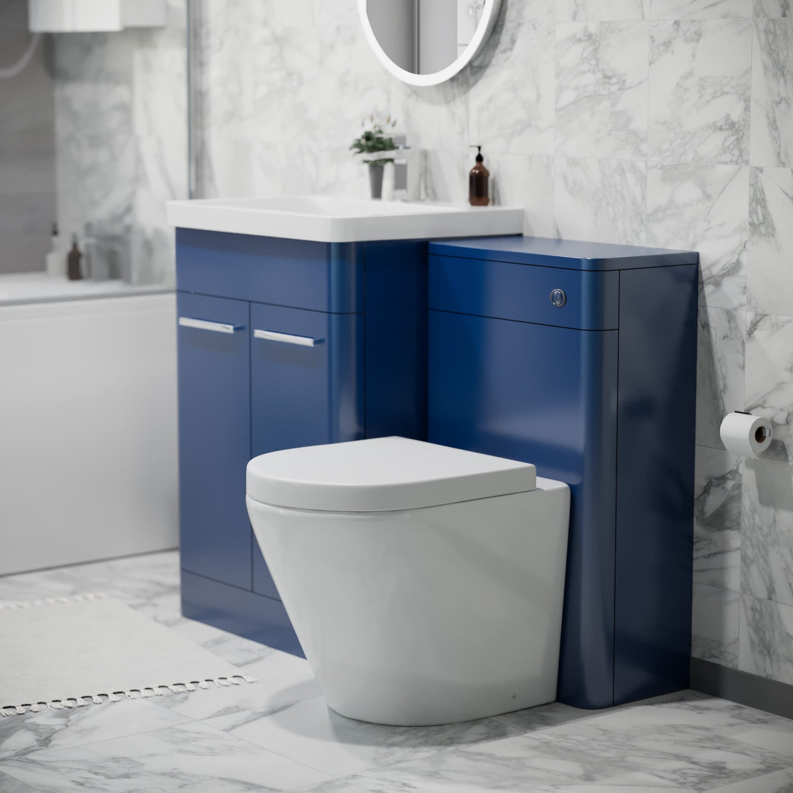 Afern 600mm Freestanding Vanity Unit with Basin, Rimless Toilet, WC unit Royal Blue