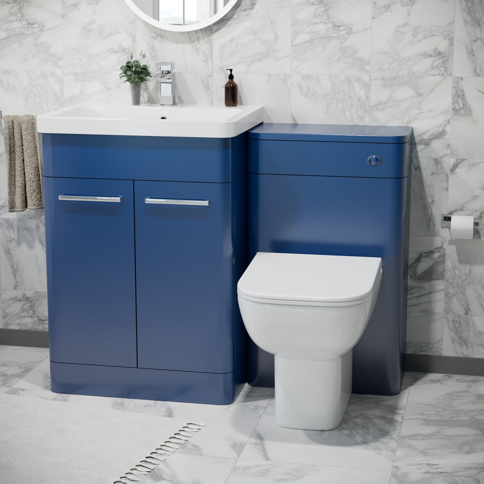 Afern 600mm Freestanding Vanity Unit with Basin, Toilet, WC unit Royal Blue