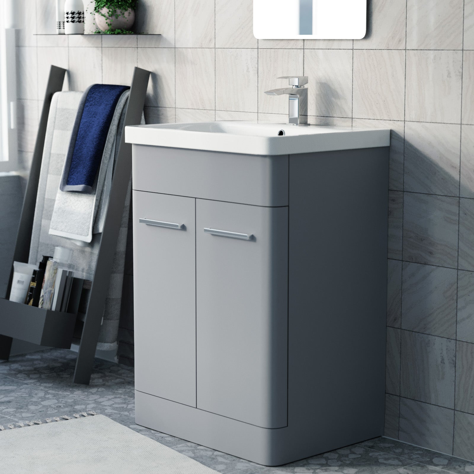 Afern 600mm Freestanding Vanity Unit Cabinet & Wash Basin Matte Grey