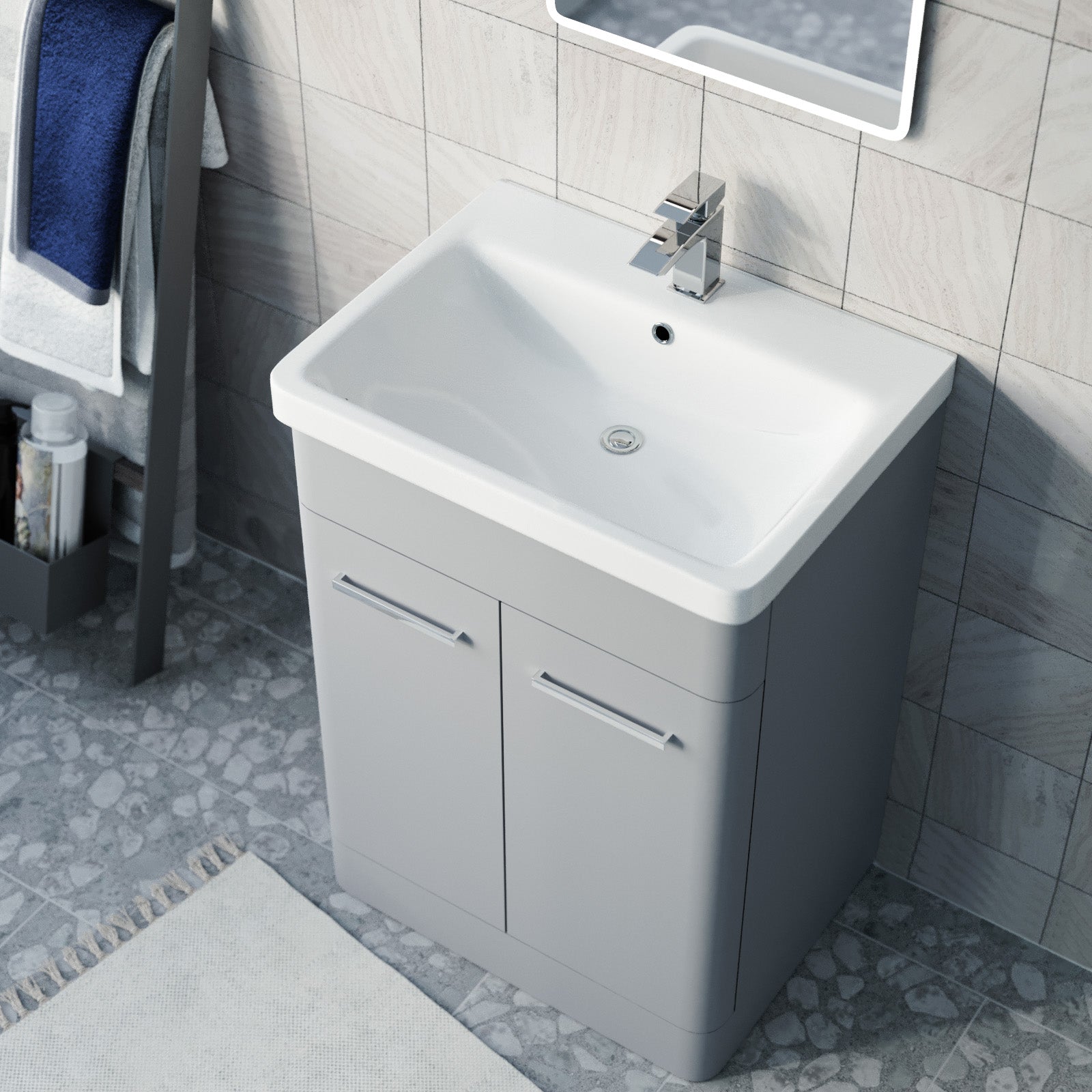 Afern 600mm Freestanding Vanity Unit Cabinet & Wash Basin Matte Grey