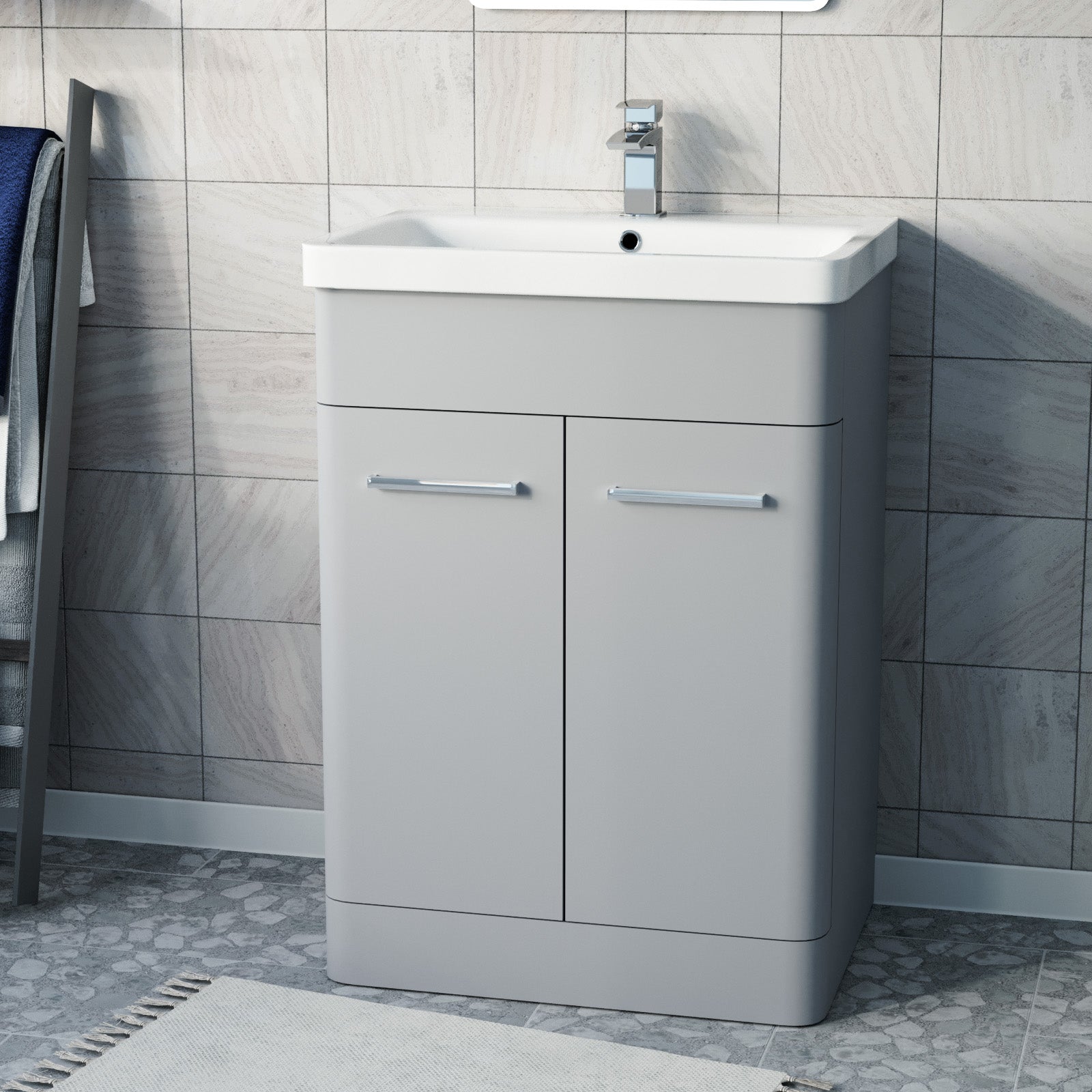 Afern 600mm Freestanding Vanity Unit Cabinet & Wash Basin Matte Grey Flat Pack