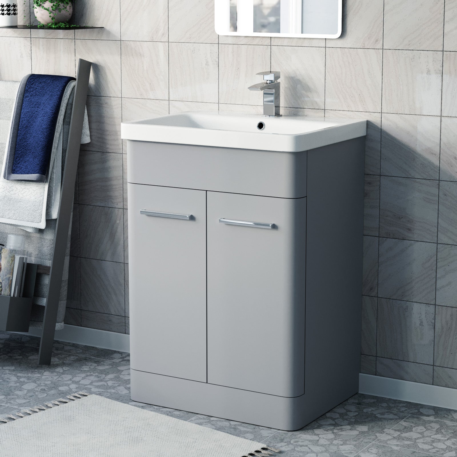 Afern 600mm Freestanding Vanity Unit Cabinet & Wash Basin Matte Grey Flat Pack