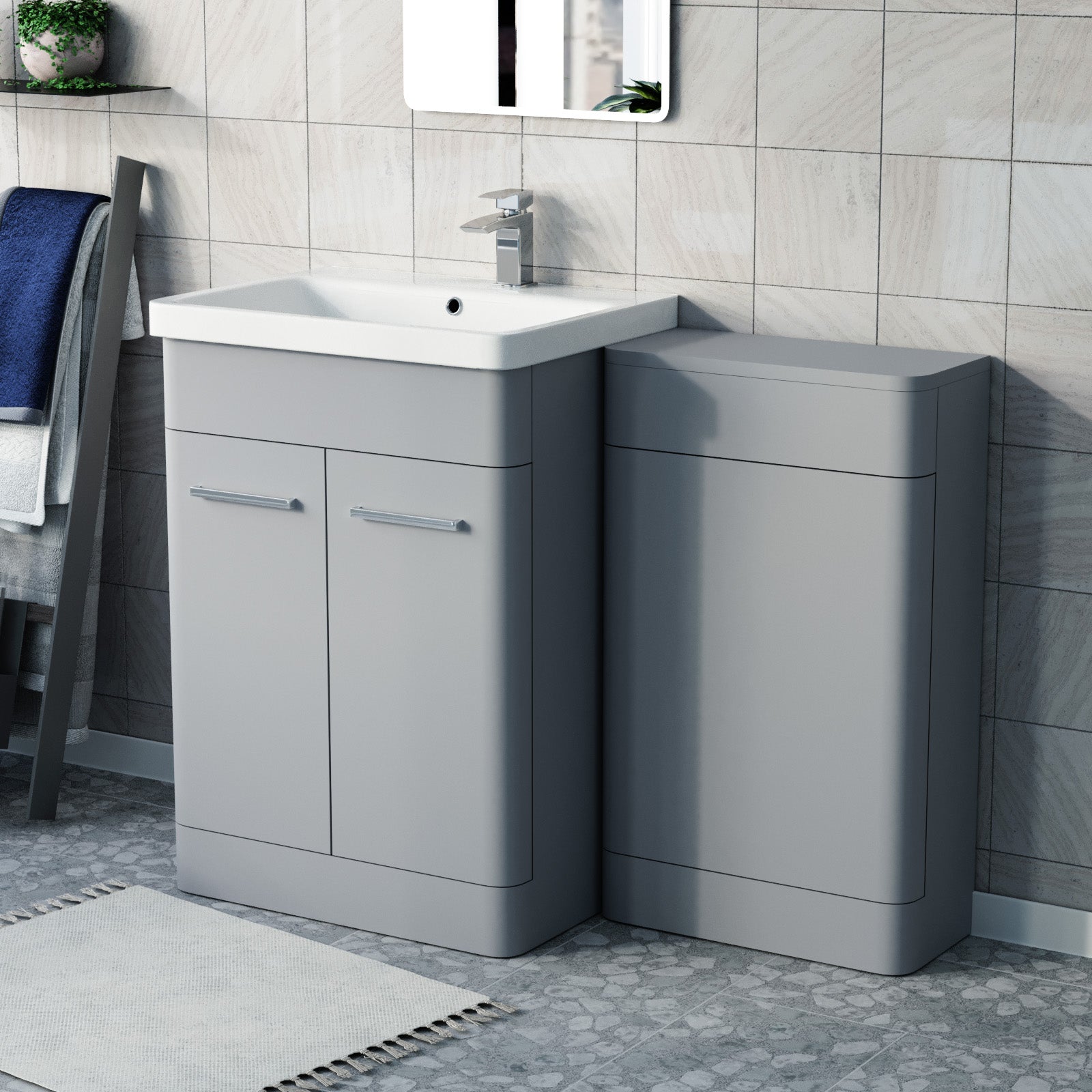 Afern Matte Grey 1100mm Freestanding Cabinet Ceramic Basin WC Unit Flat Pack