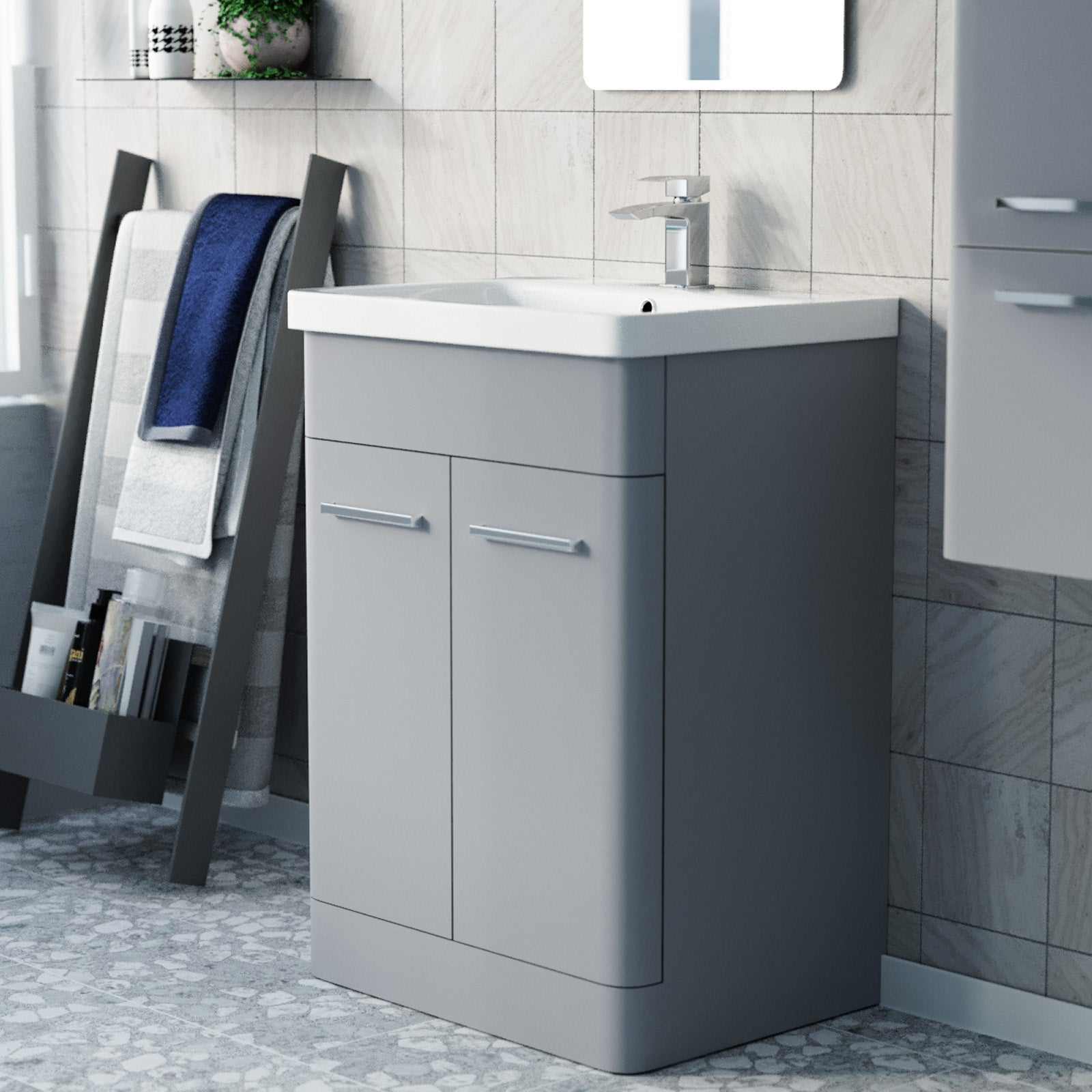 Afern 600mm Freestanding Matte Grey Basin Vanity & 350mm Wall Hung Cabinet