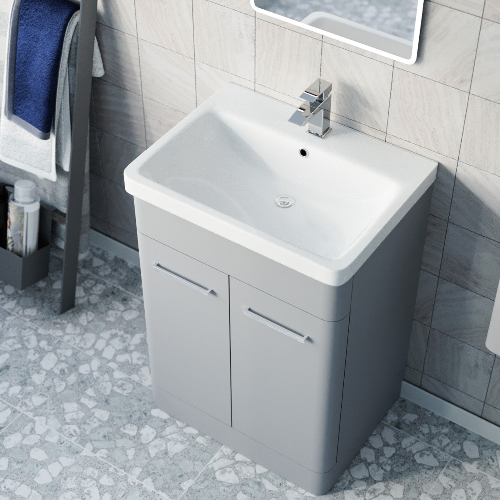 Afern 600mm Freestanding Matte Grey Basin Vanity & 350mm Wall Hung Cabinet