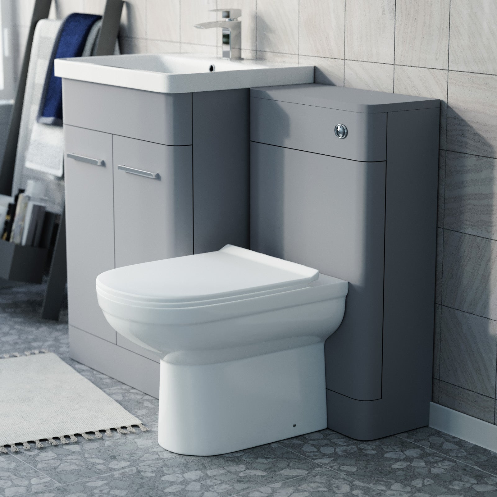 Afern Matte Grey 600mm Freestanding Basin Vanity WC Unit & Toilet