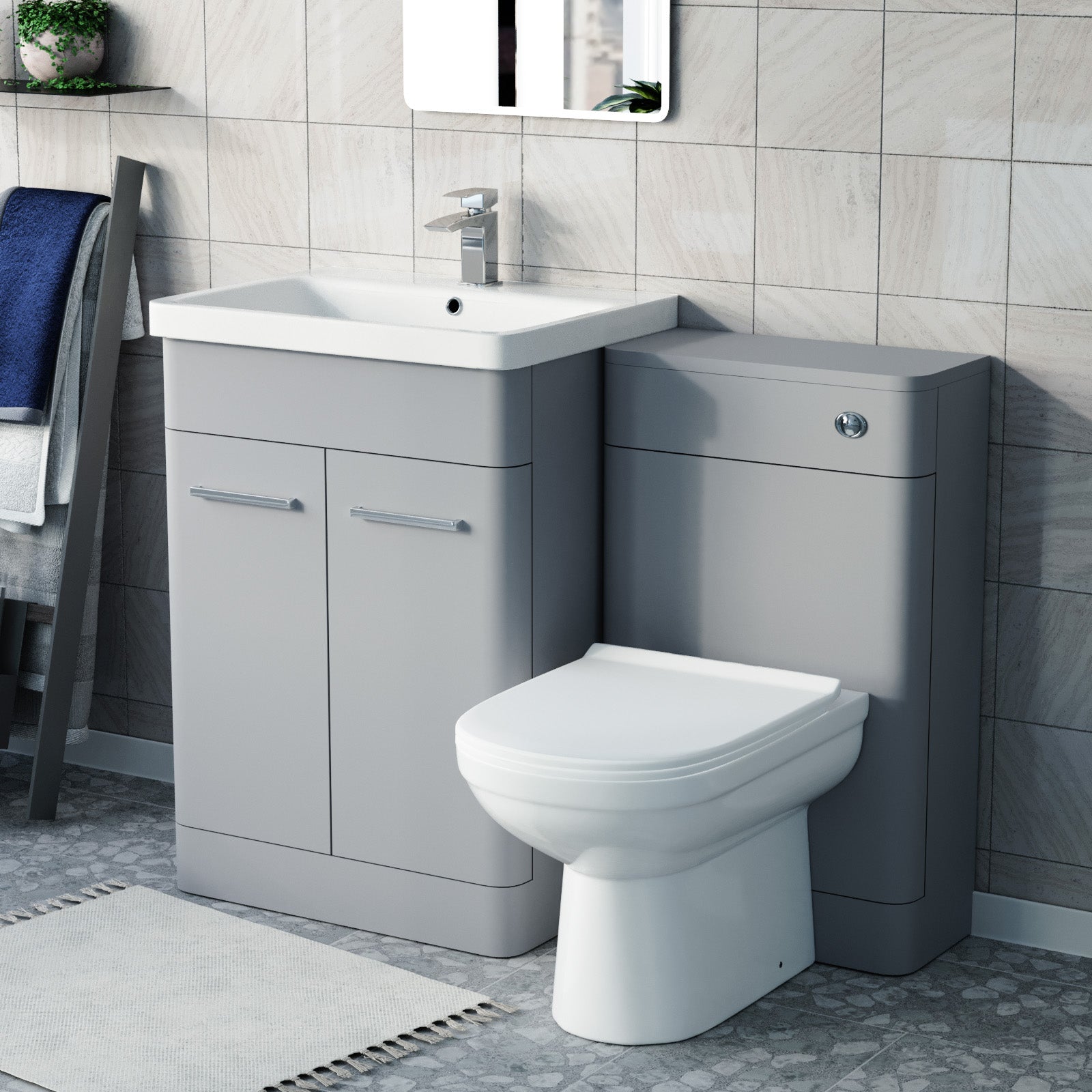 Afern Matte Grey 600mm Freestanding Basin Vanity WC Unit & Toilet