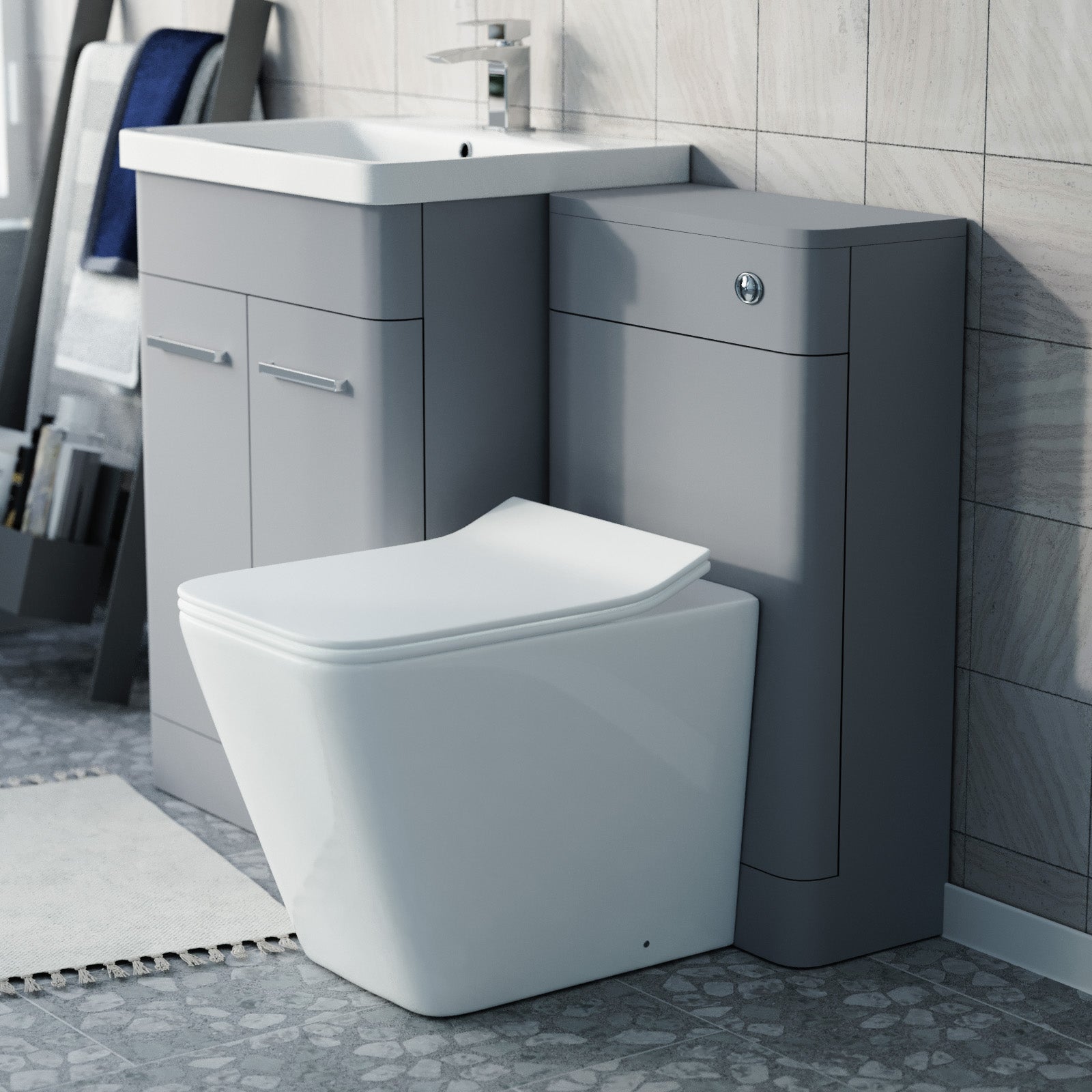 Afern Matte Grey 600mm Freestanding Vanity WC Unit & Square Toilet Flat Pack