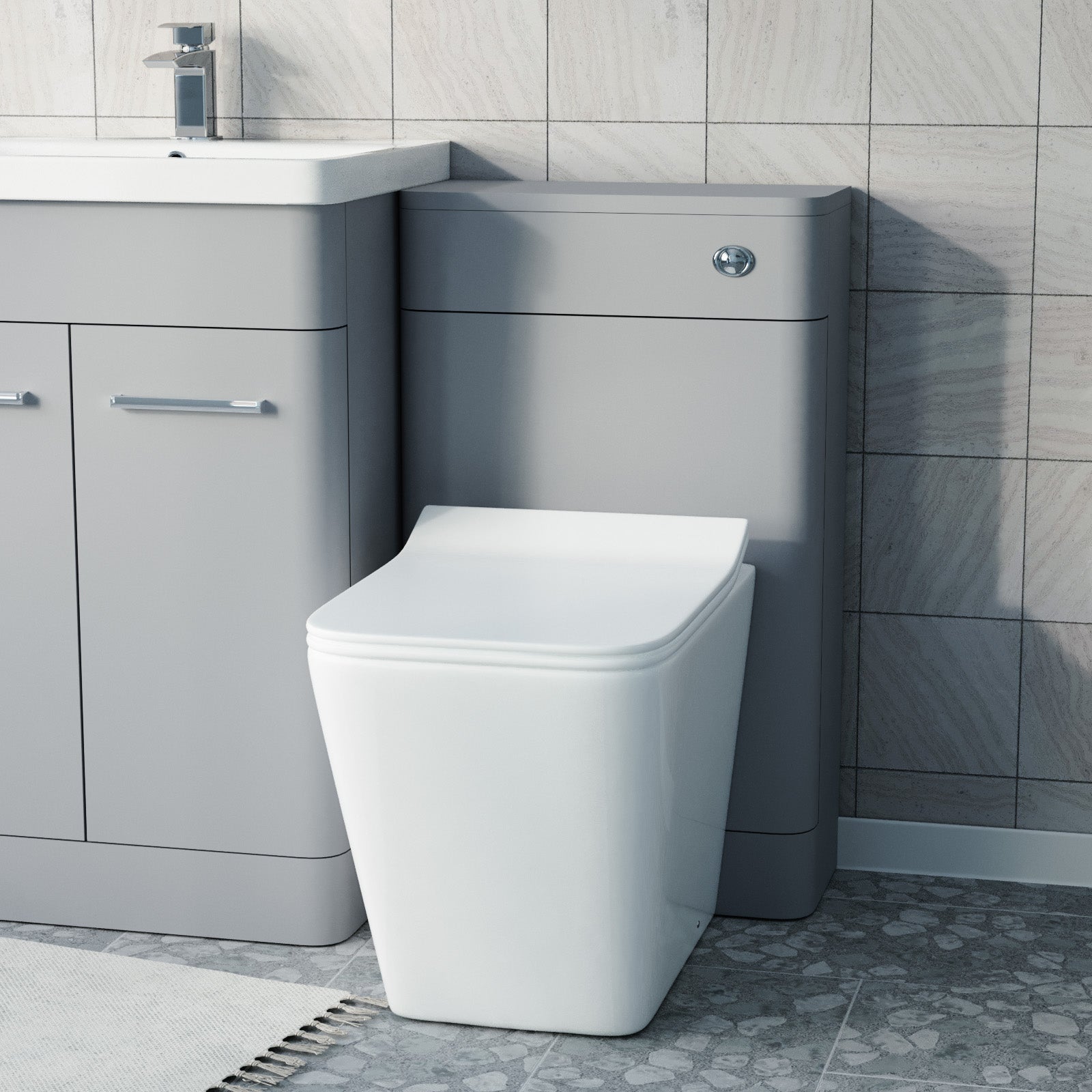Afern Matte Grey 600mm Freestanding Vanity WC Unit & Square Toilet