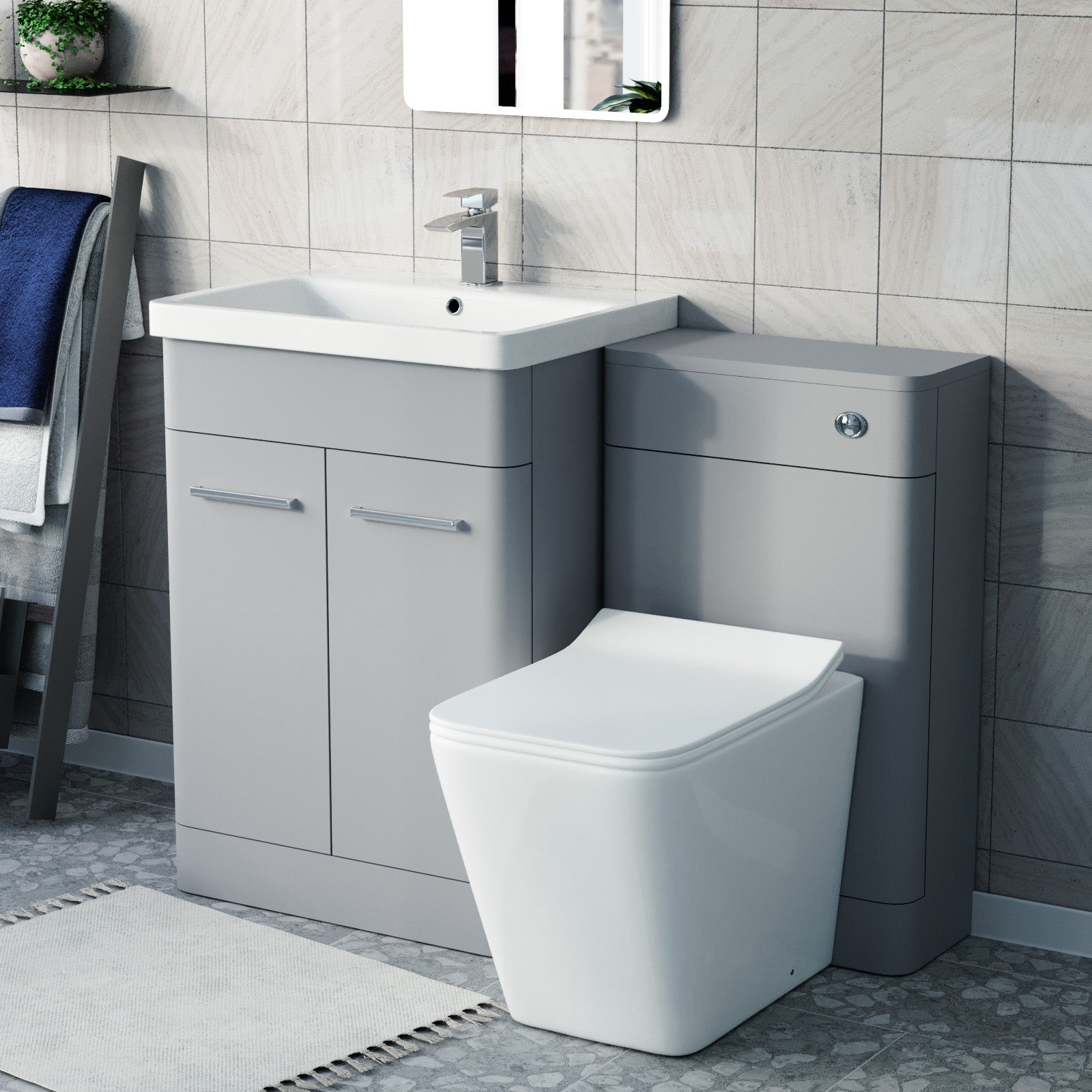 Afern Matte Grey 600mm Freestanding Vanity WC Unit & Square Toilet Flat Pack