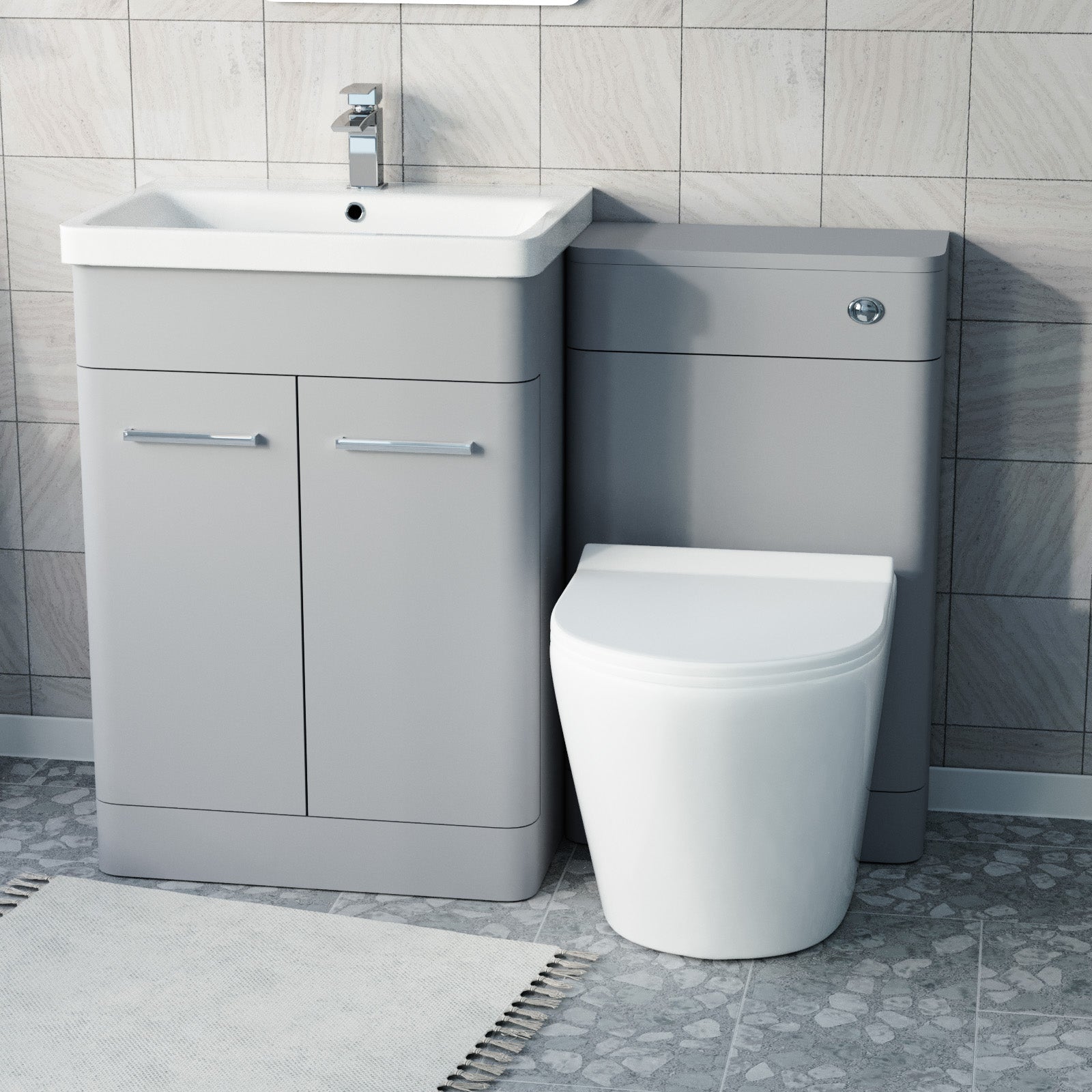 Afern Matte Grey 600mm Freestanding Modern Basin Vanity WC Unit & Toilet