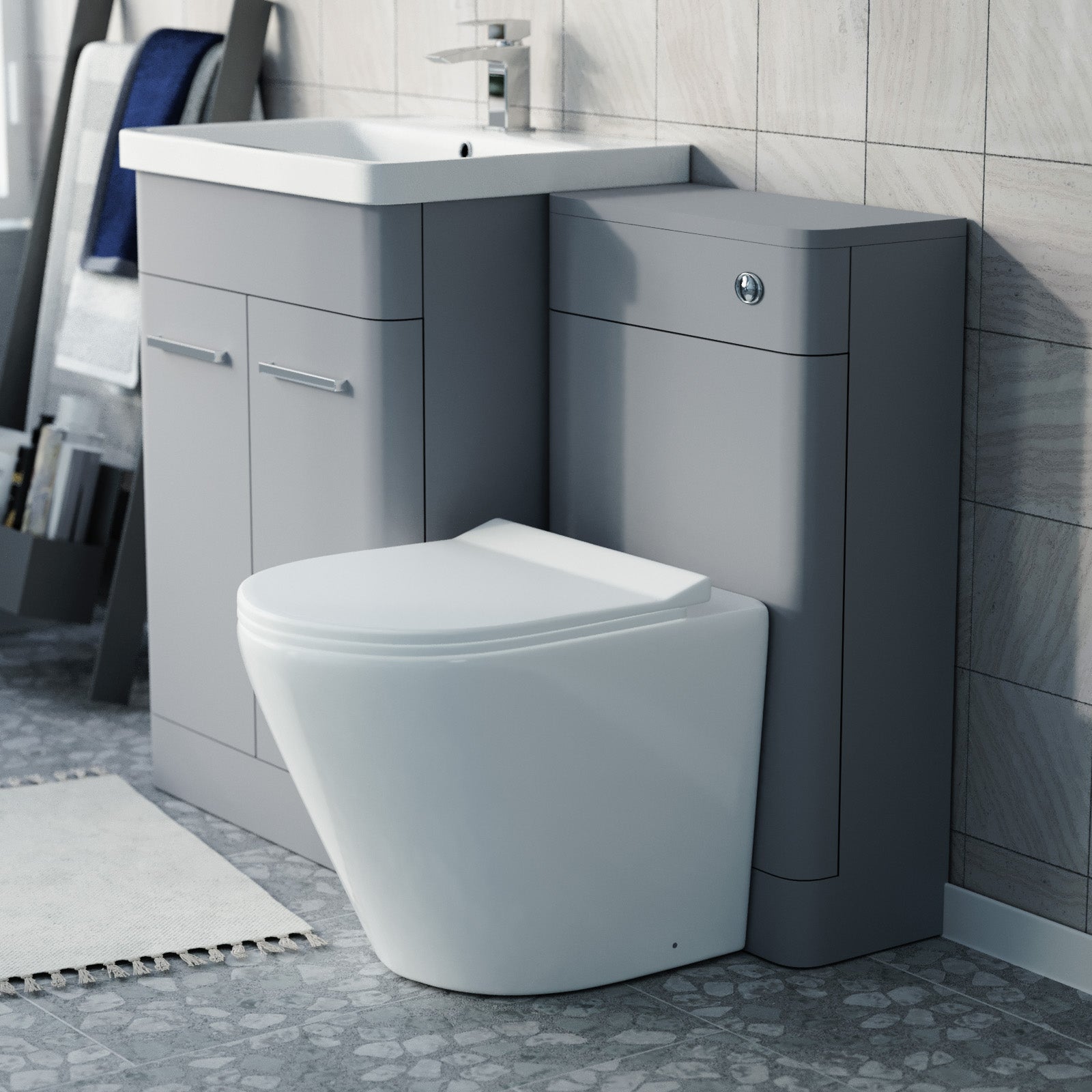 Afern Matte Grey 600mm Freestanding Modern Basin Vanity WC Unit & Toilet