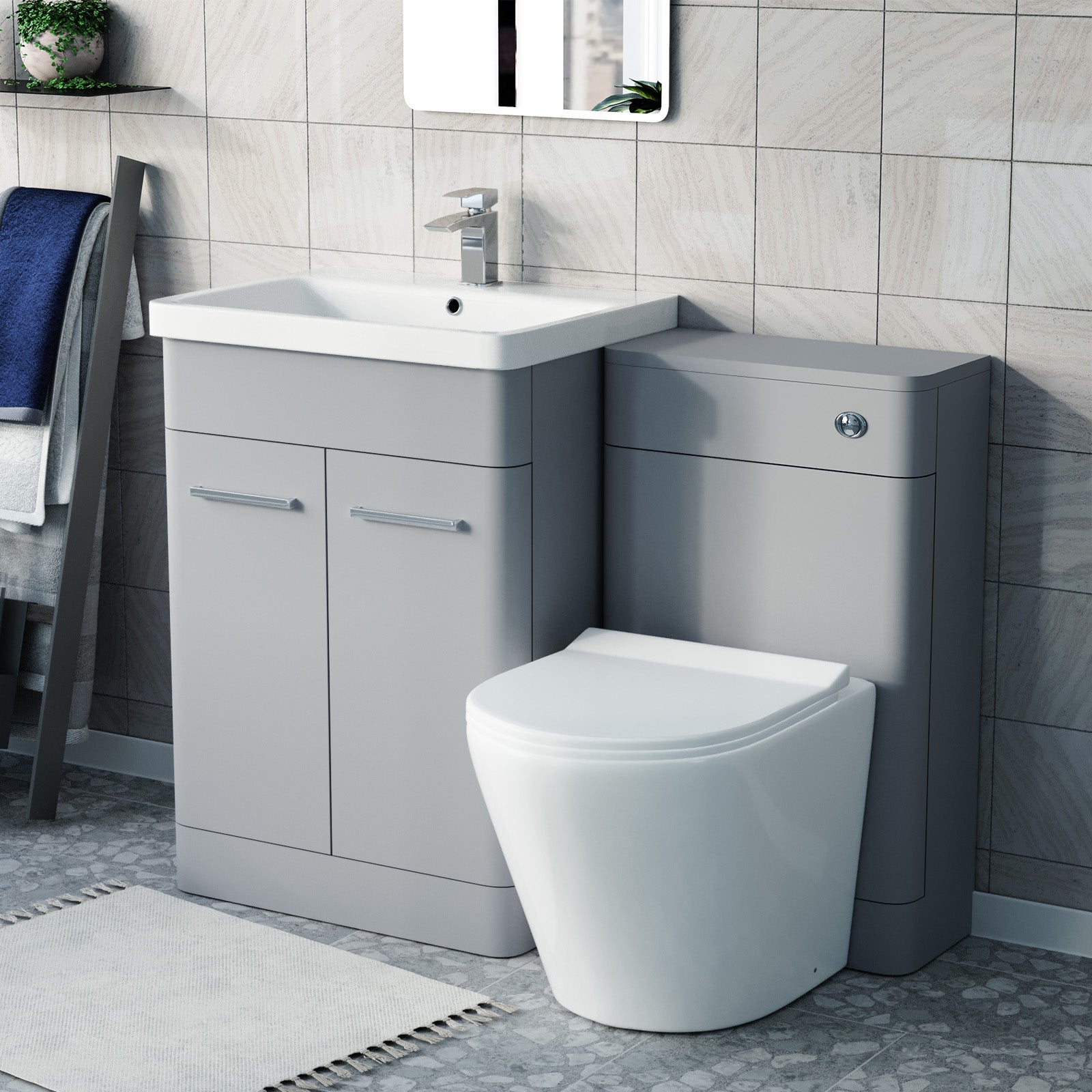 Afern Matte Grey 600mm Freestanding Modern Basin Vanity WC Unit & Toilet