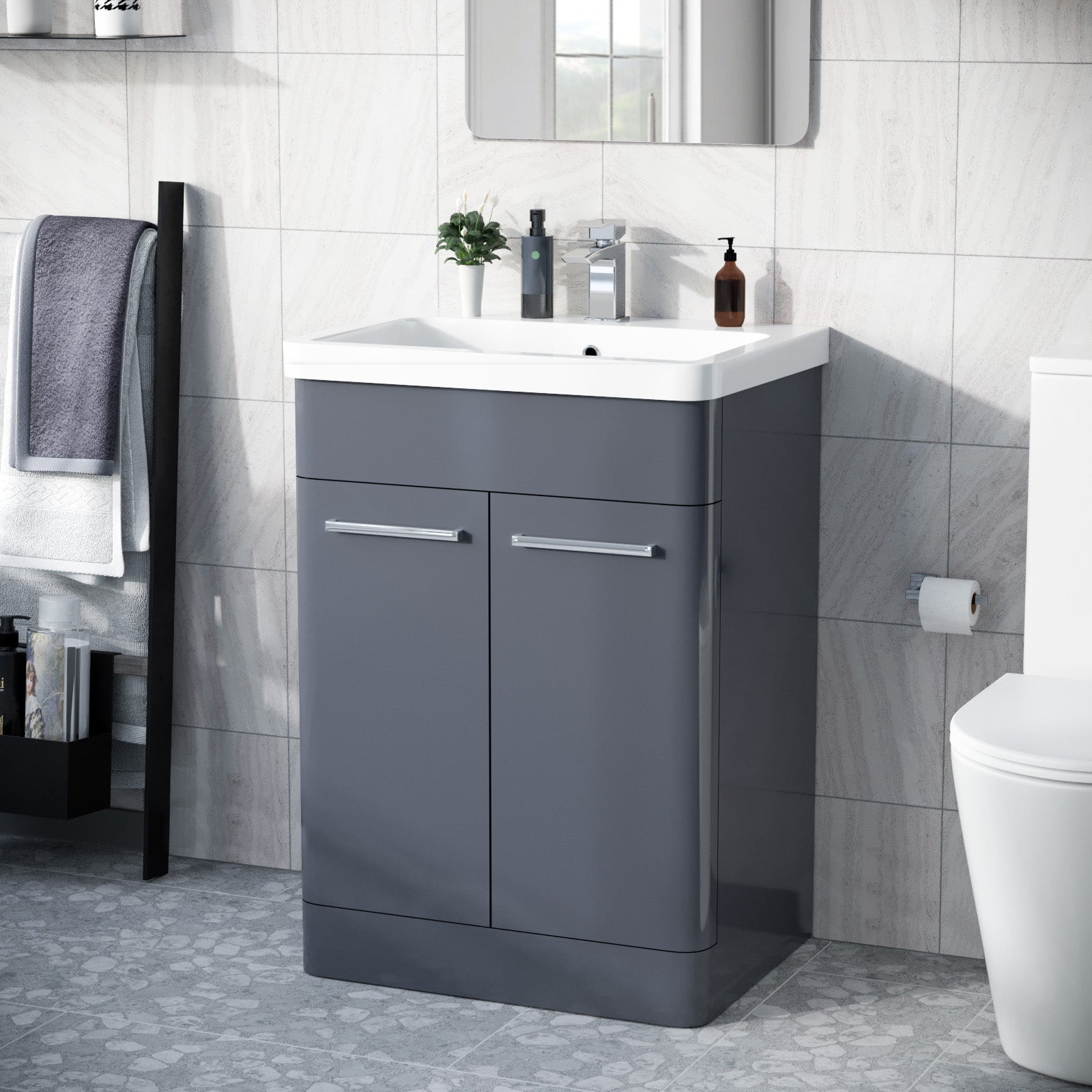 Afern 600mm Vanity Unit Cabinet and Wash Basin Steel Grey