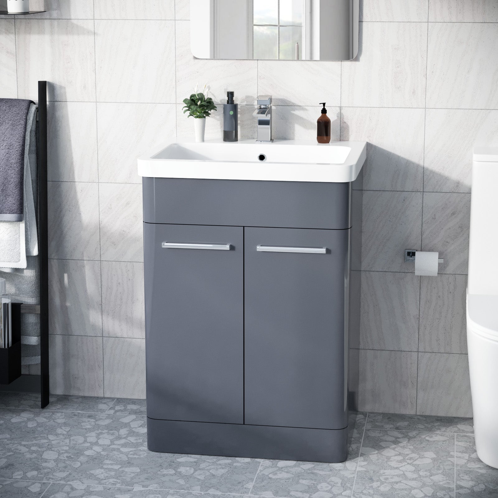 Afern 600mm Vanity Unit Cabinet and Wash Basin Steel Grey