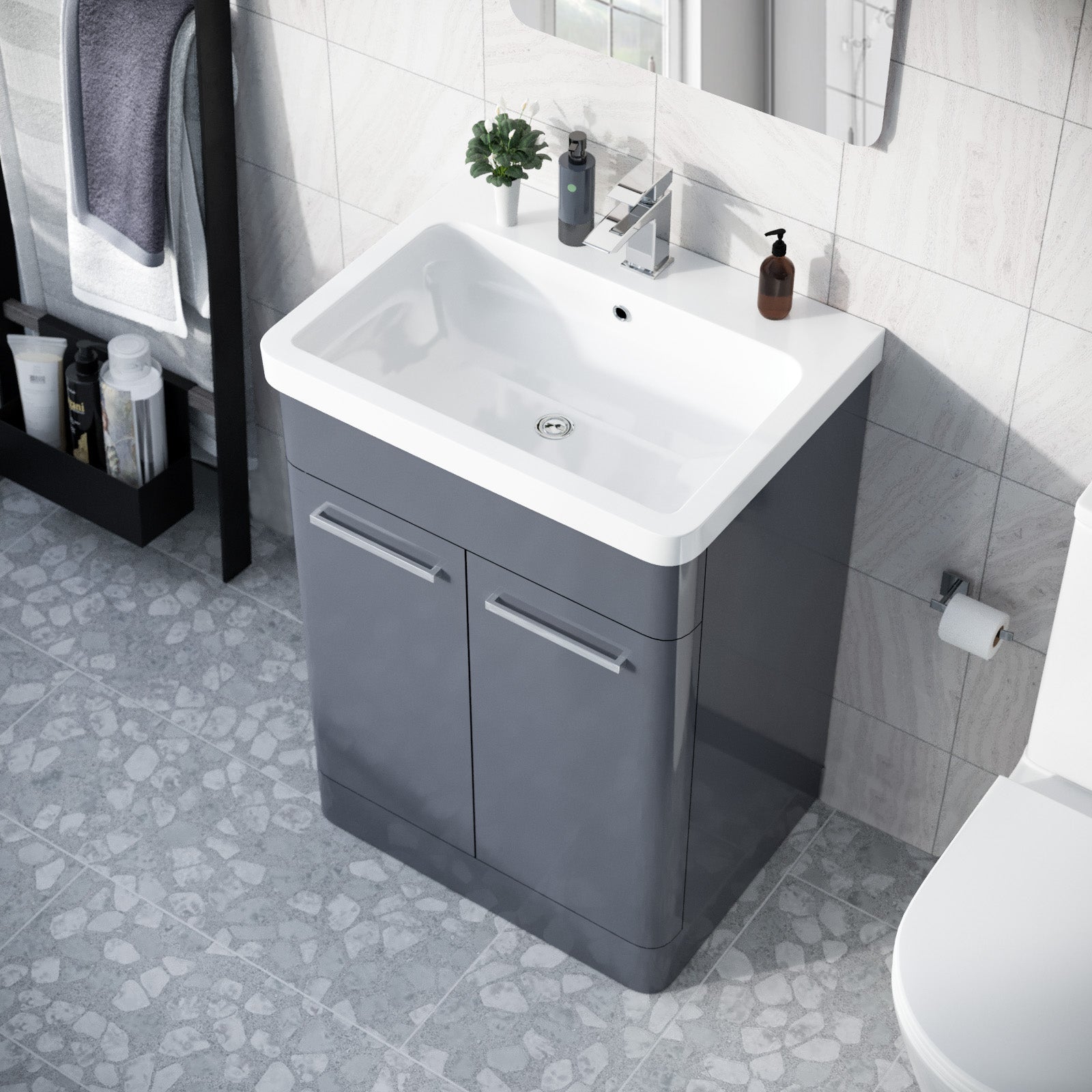 Afern 600mm Vanity Unit Cabinet and Wash Basin Steel Grey