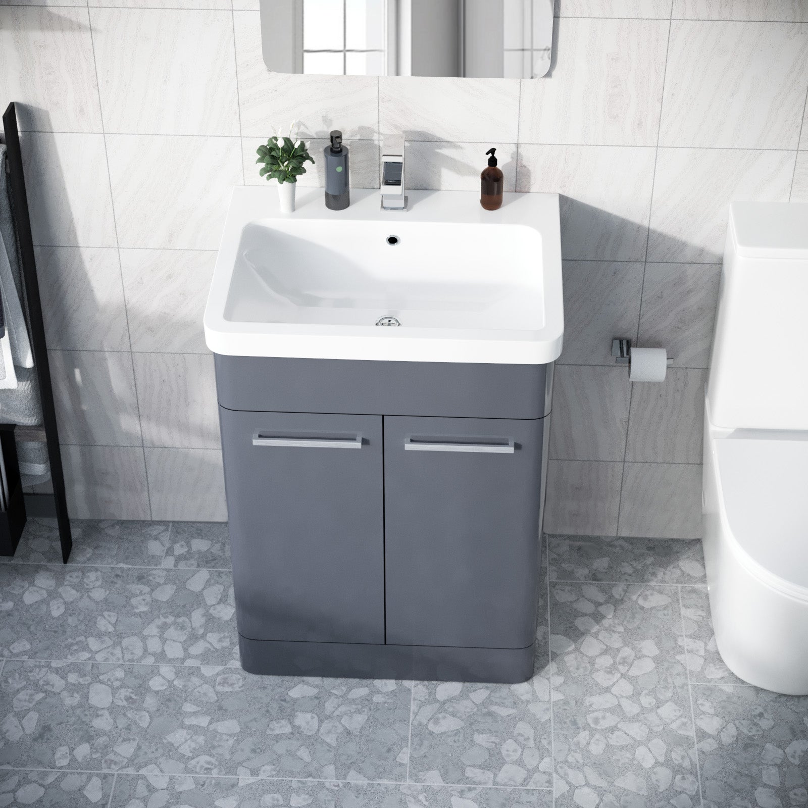 Afern 600mm Vanity Unit Cabinet and Wash Basin Steel Grey