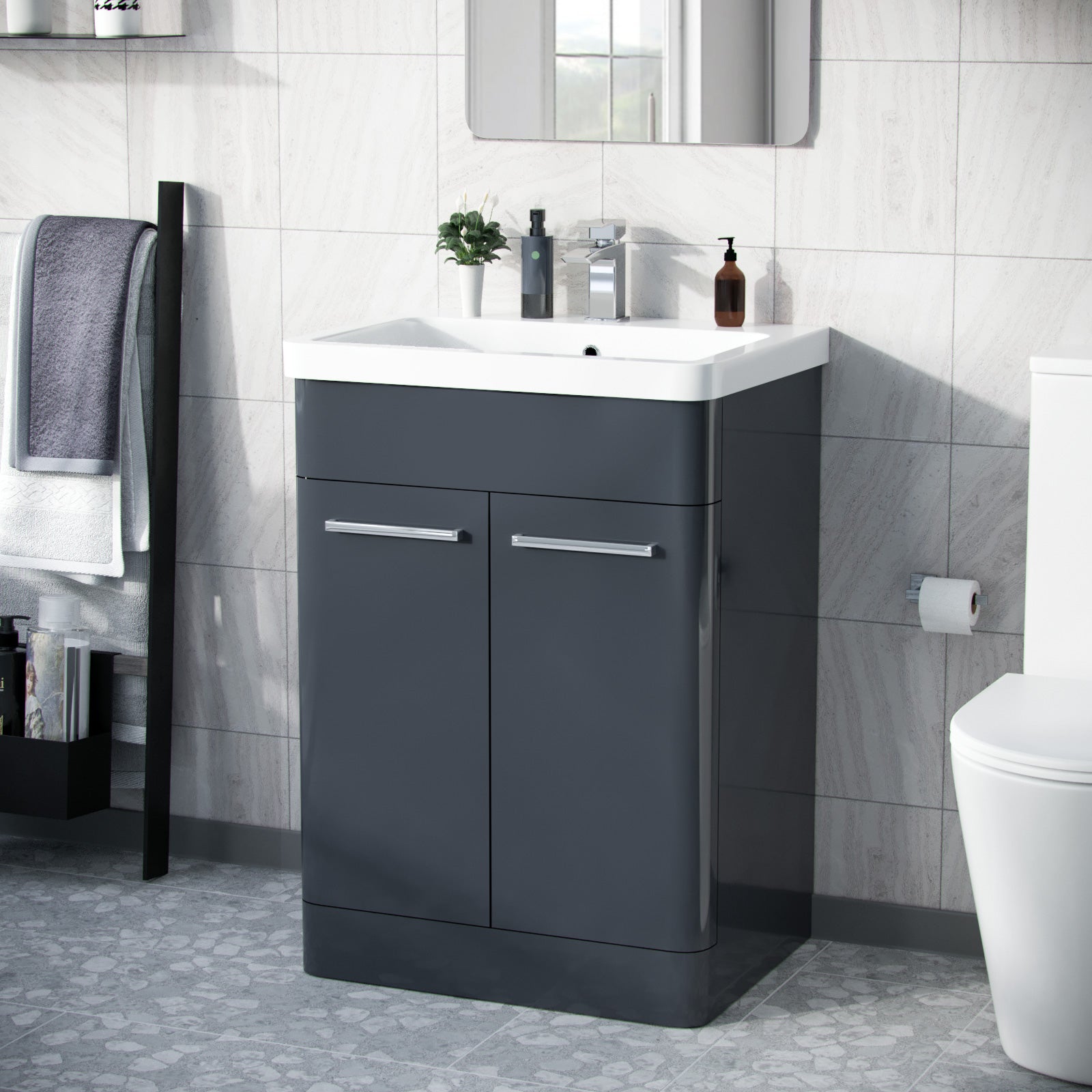 Afern 500mm Vanity Unit Cabinet MDF & Wash Ceramic Basin Anthracite - Flat Pack