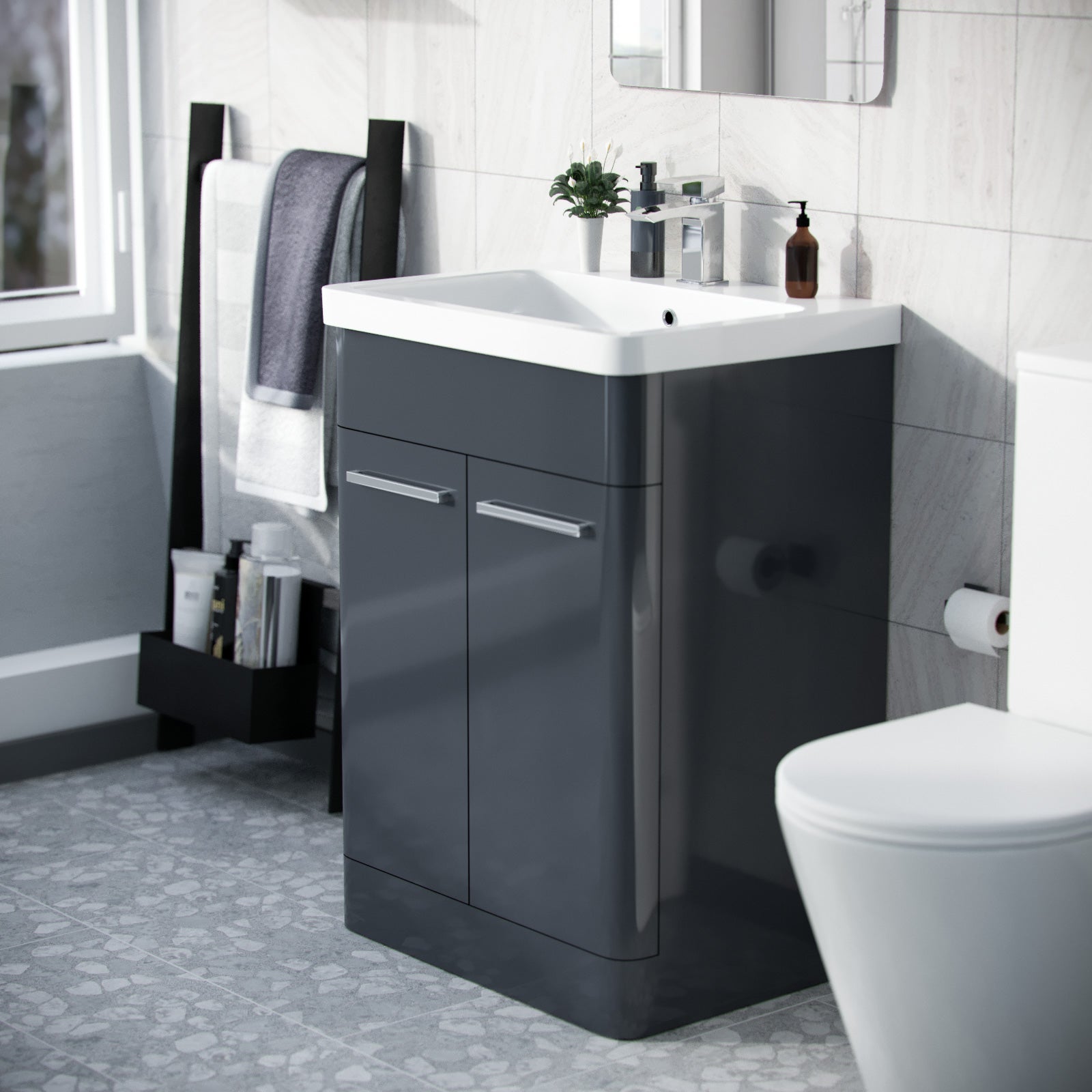 Afern 500mm Vanity Unit Cabinet MDF & Wash Ceramic Basin Anthracite - Flat Pack