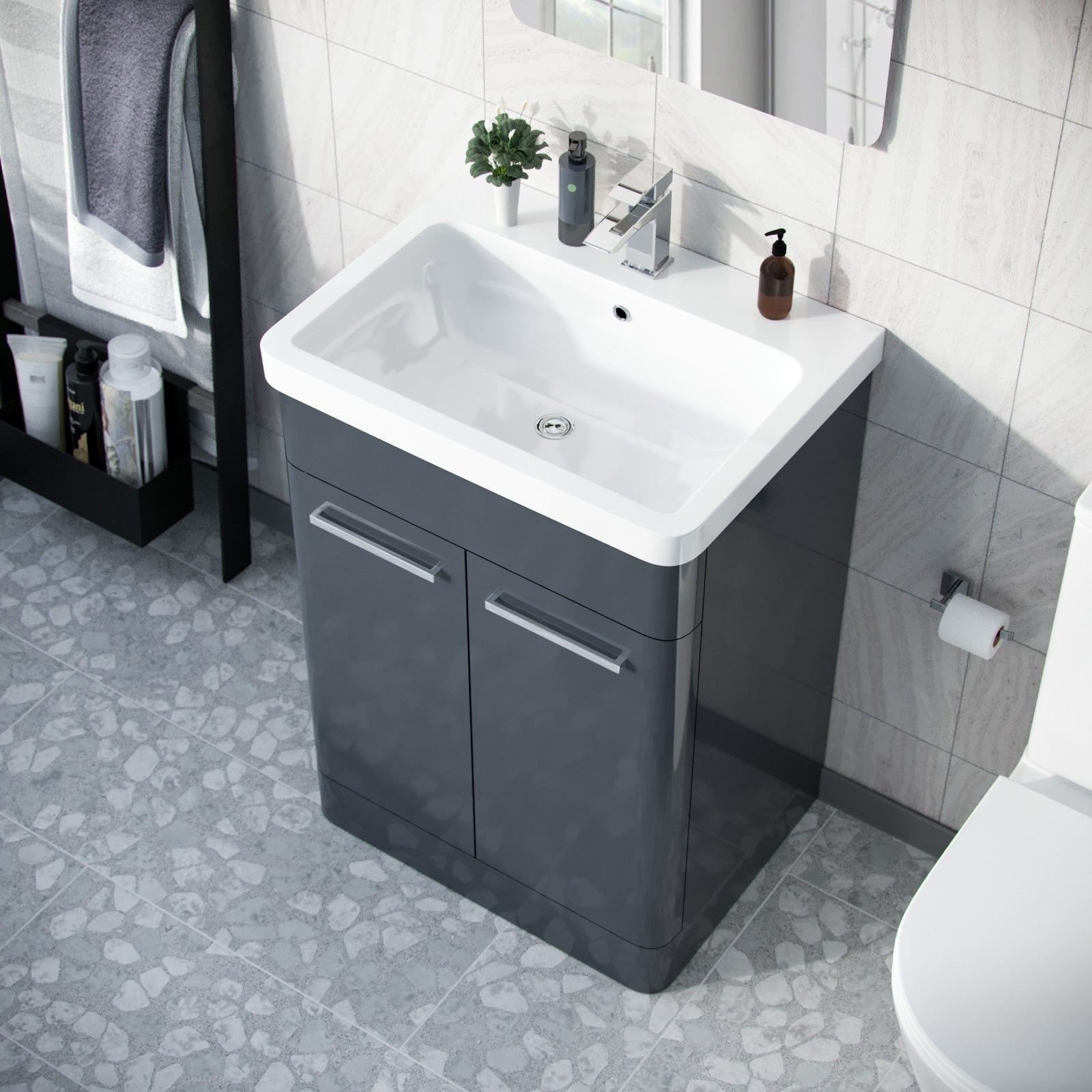 Afern 500mm Vanity Unit Cabinet MDF & Wash Ceramic Basin Anthracite - Flat Pack