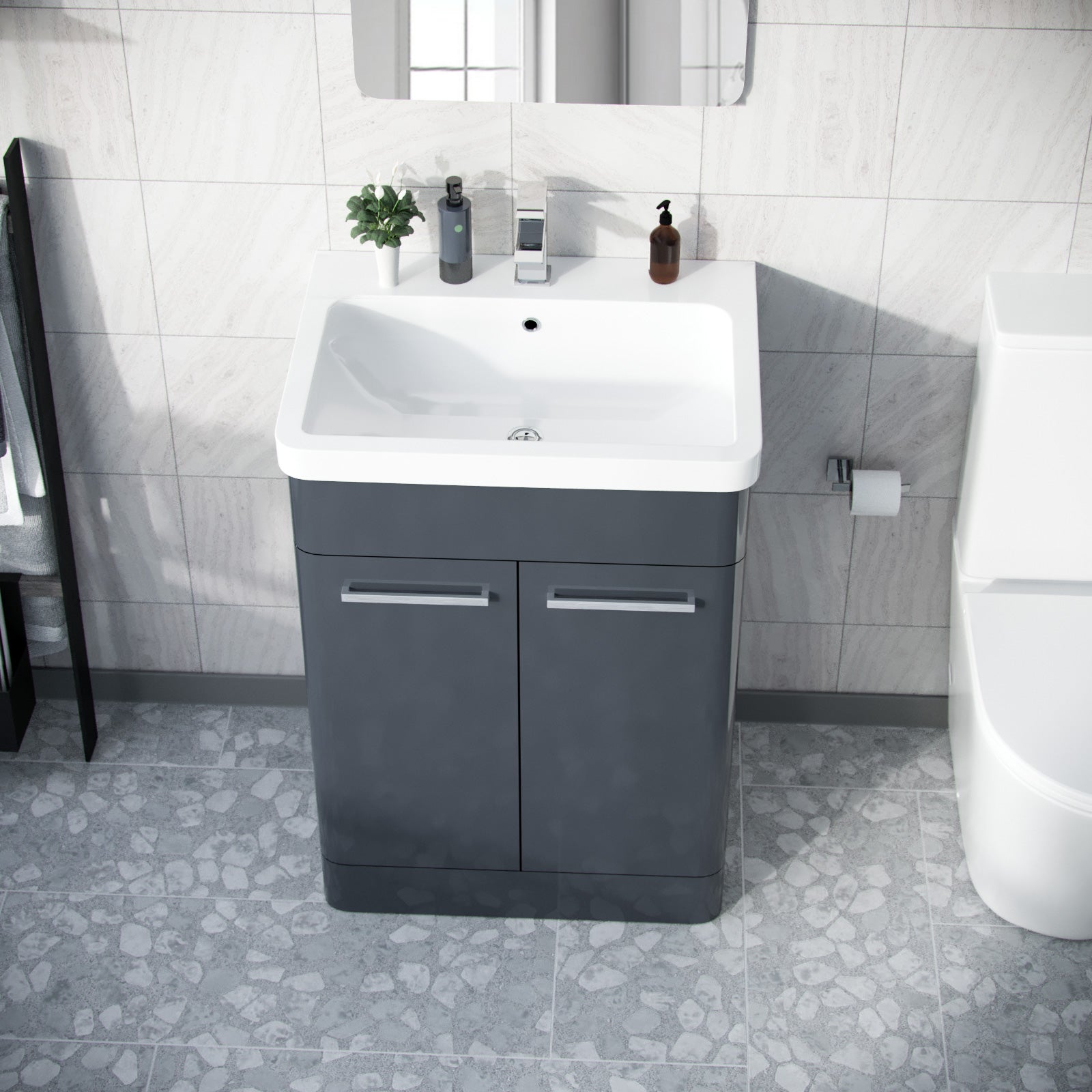 Afern 500mm Vanity Unit Cabinet MDF & Wash Ceramic Basin Anthracite - Flat Pack