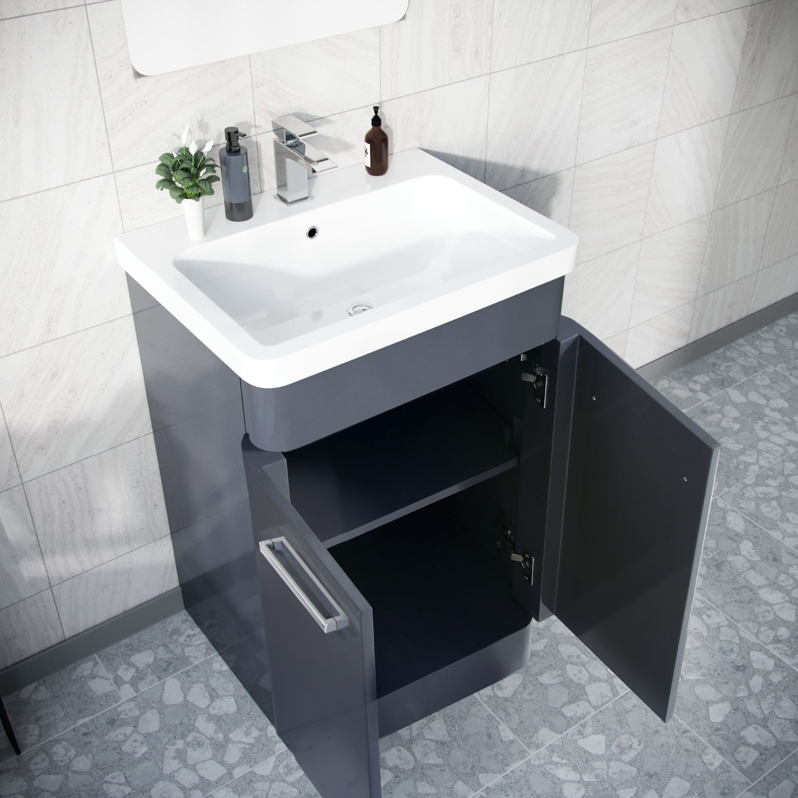 Afern 500mm Vanity Unit Cabinet MDF & Wash Ceramic Basin Anthracite - Flat Pack